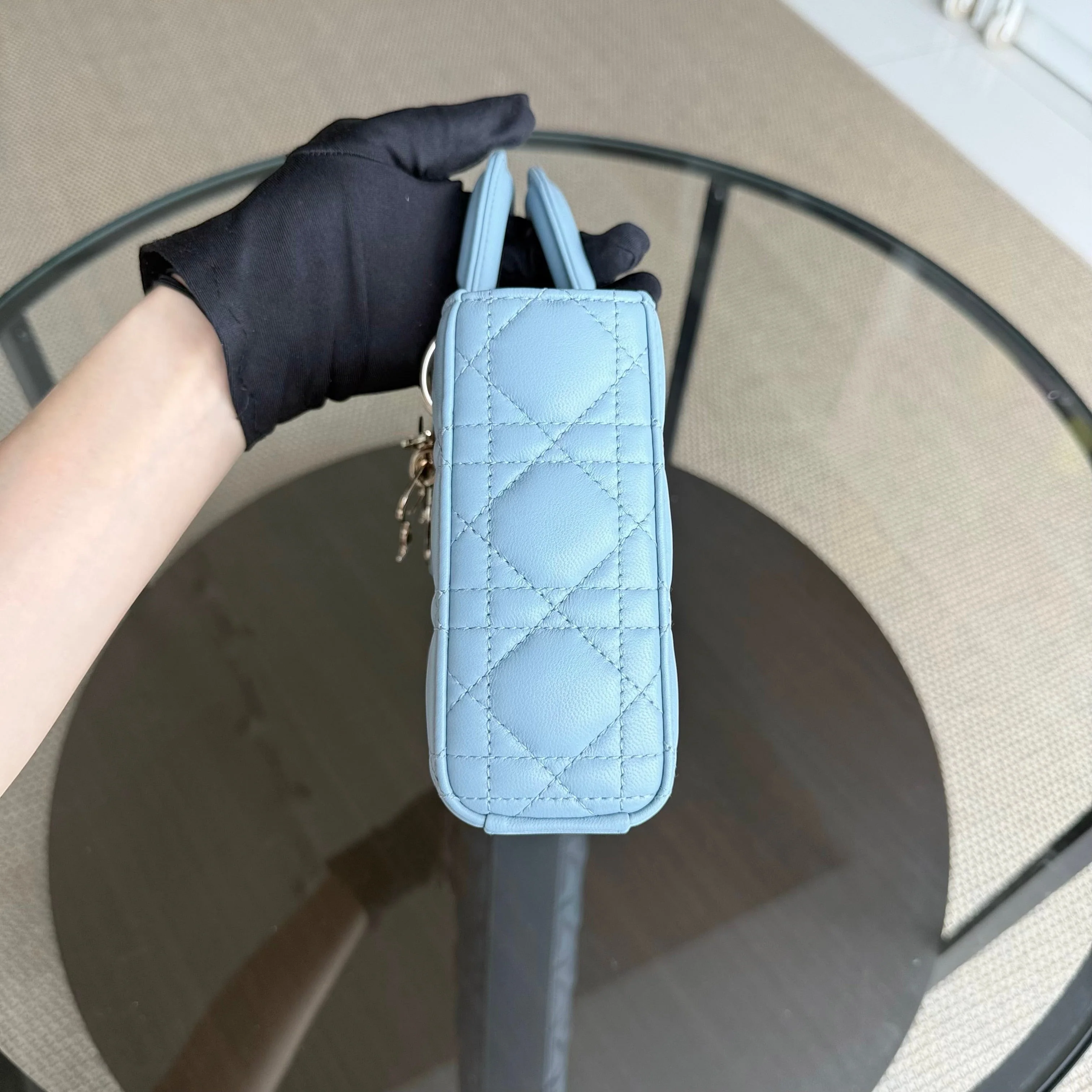 Dior D-Joy Medium - Cannage Lambskin Light Blue Baby Blue Gold Hardware