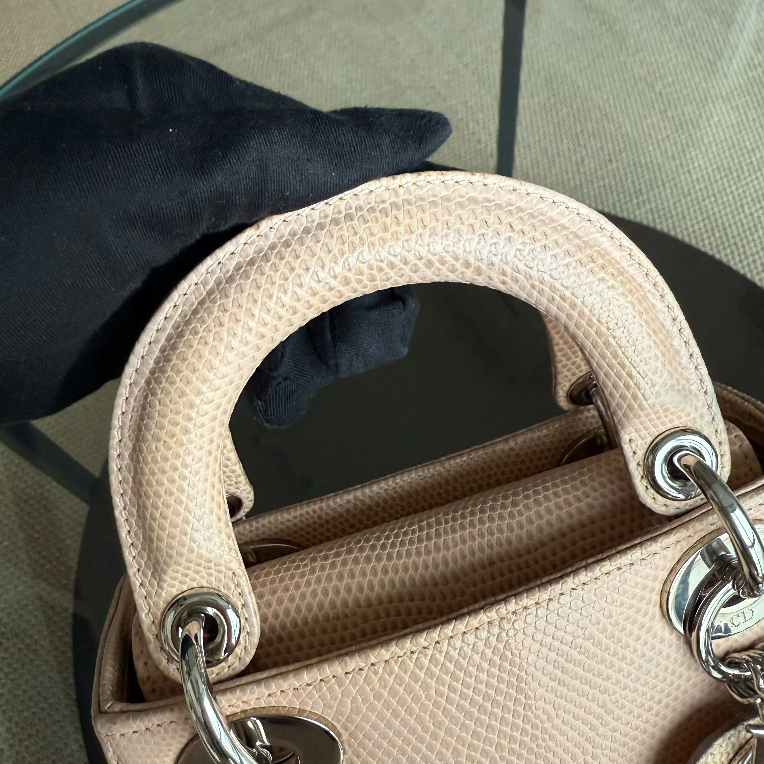 Dior Lady Mini - Exotic Lizard Beige color Silver Hardware