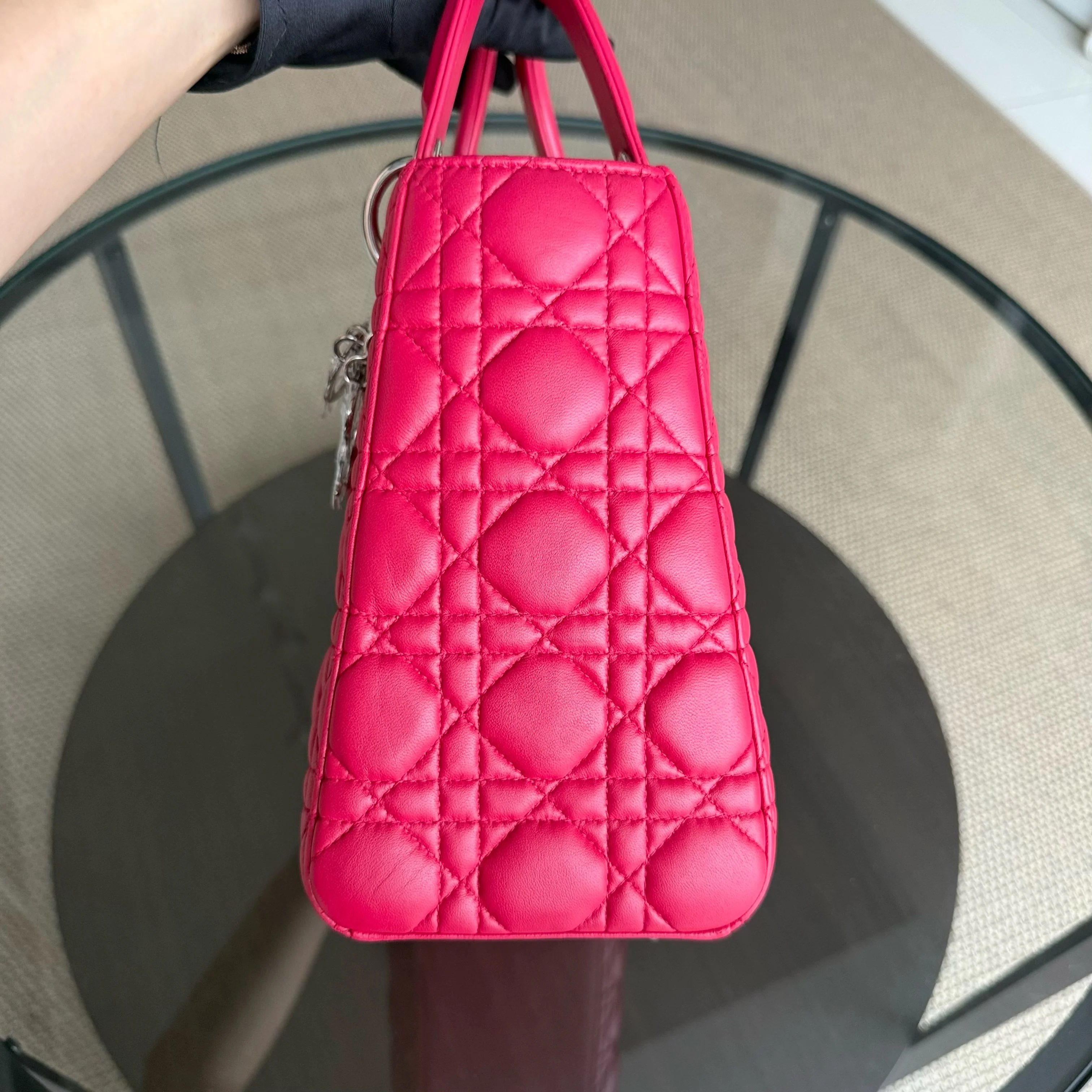 Dior Lady Medium - Cannage Lambskin Red Silver Hardware