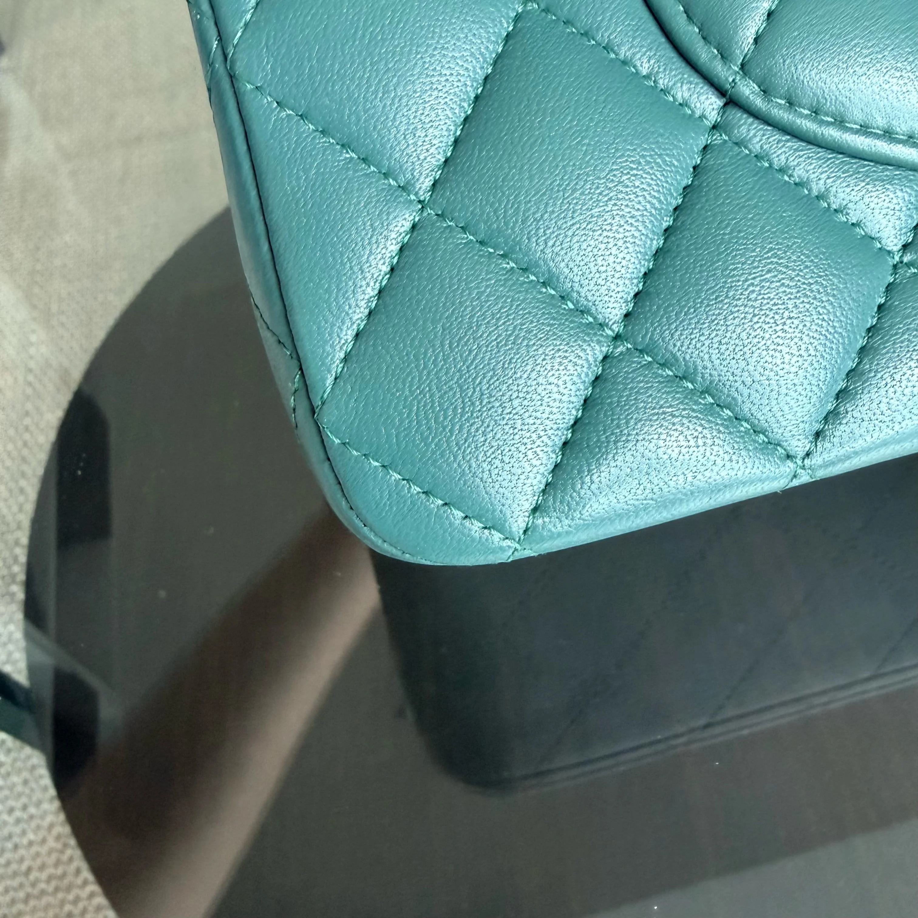 Chanel Classic Flap Medium - 25CM Quilted Lambskin Olive Green Blue Silver Hardware Series 26