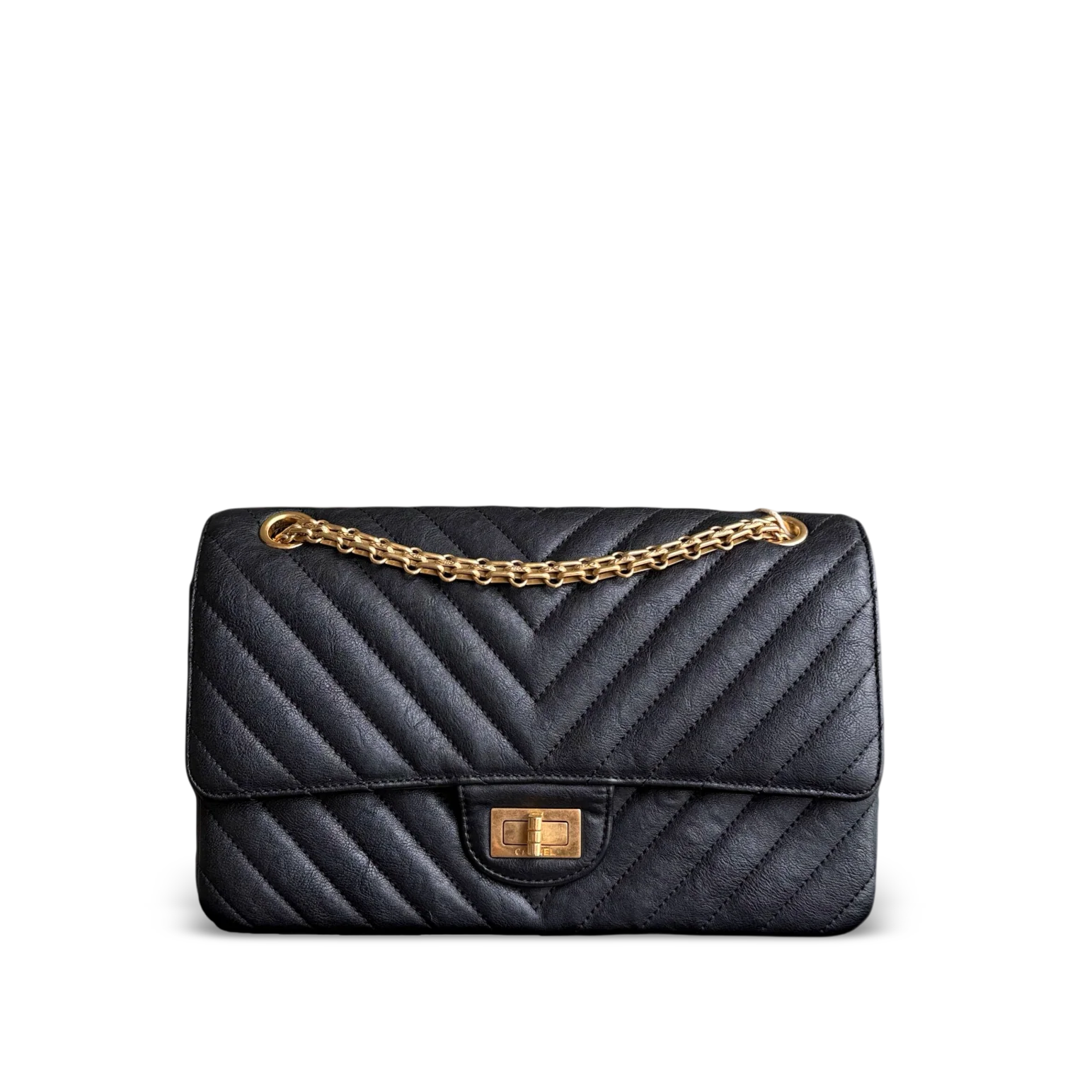 Chanel 2.55 Reissue 225 - 24CM Caviar Grained Calfskin Quilted Black Chevron Gold Hardware Series 27