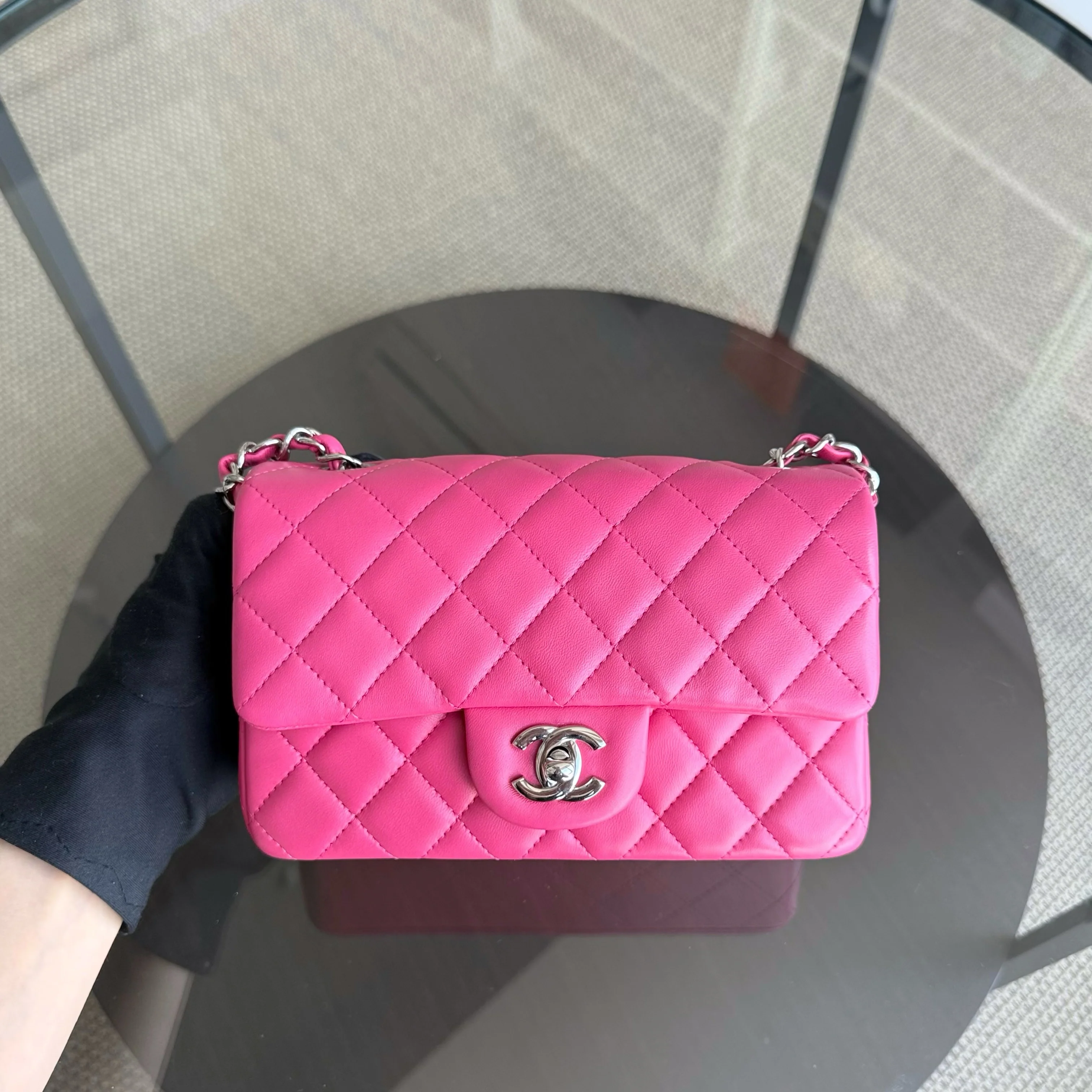 Chanel Classic Flap Mini Rectangle - 20CM Quilted Lambskin Pink Gold Hardware Series 19