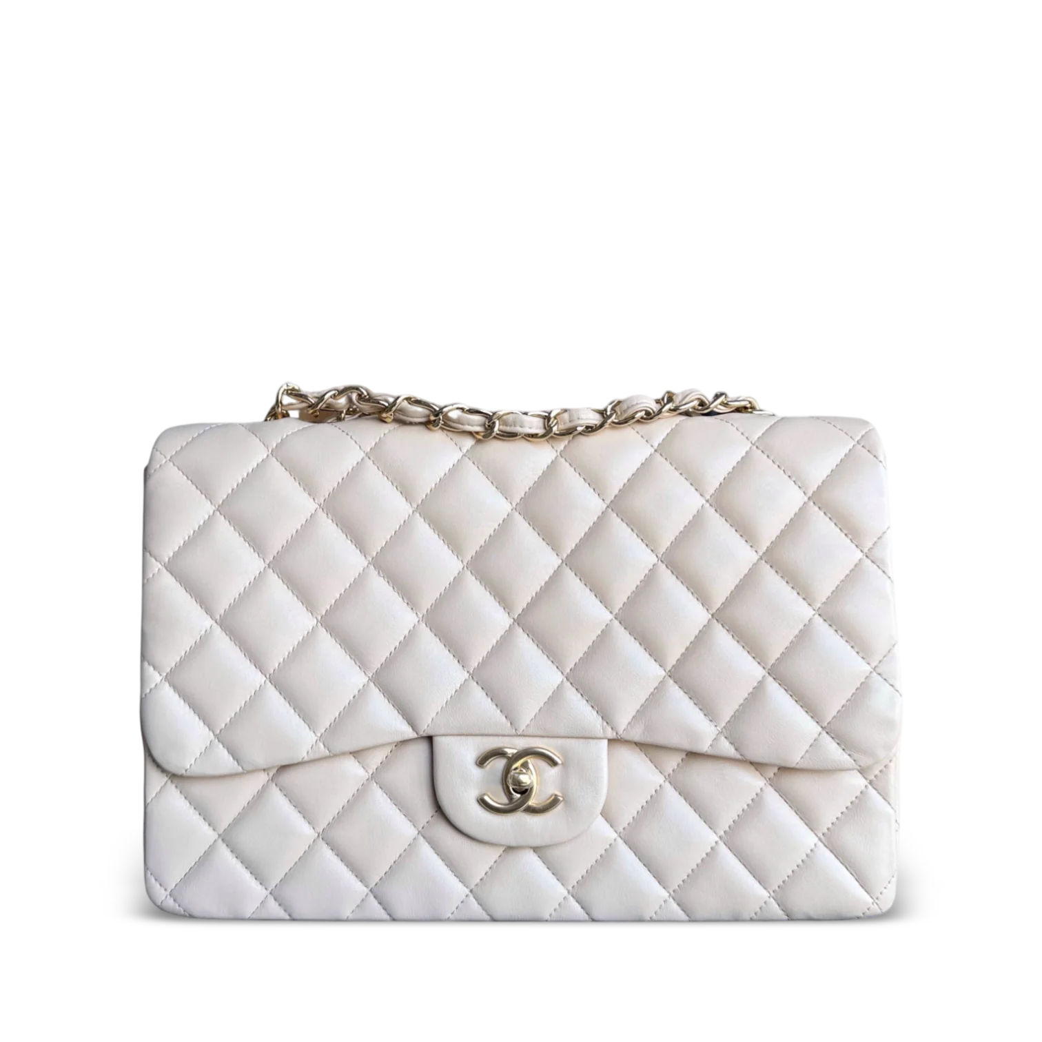 Chanel Classic Flap Jumbo - 30CM Single Flap Quilted Lambskin Beige Gold Hardware Series 13