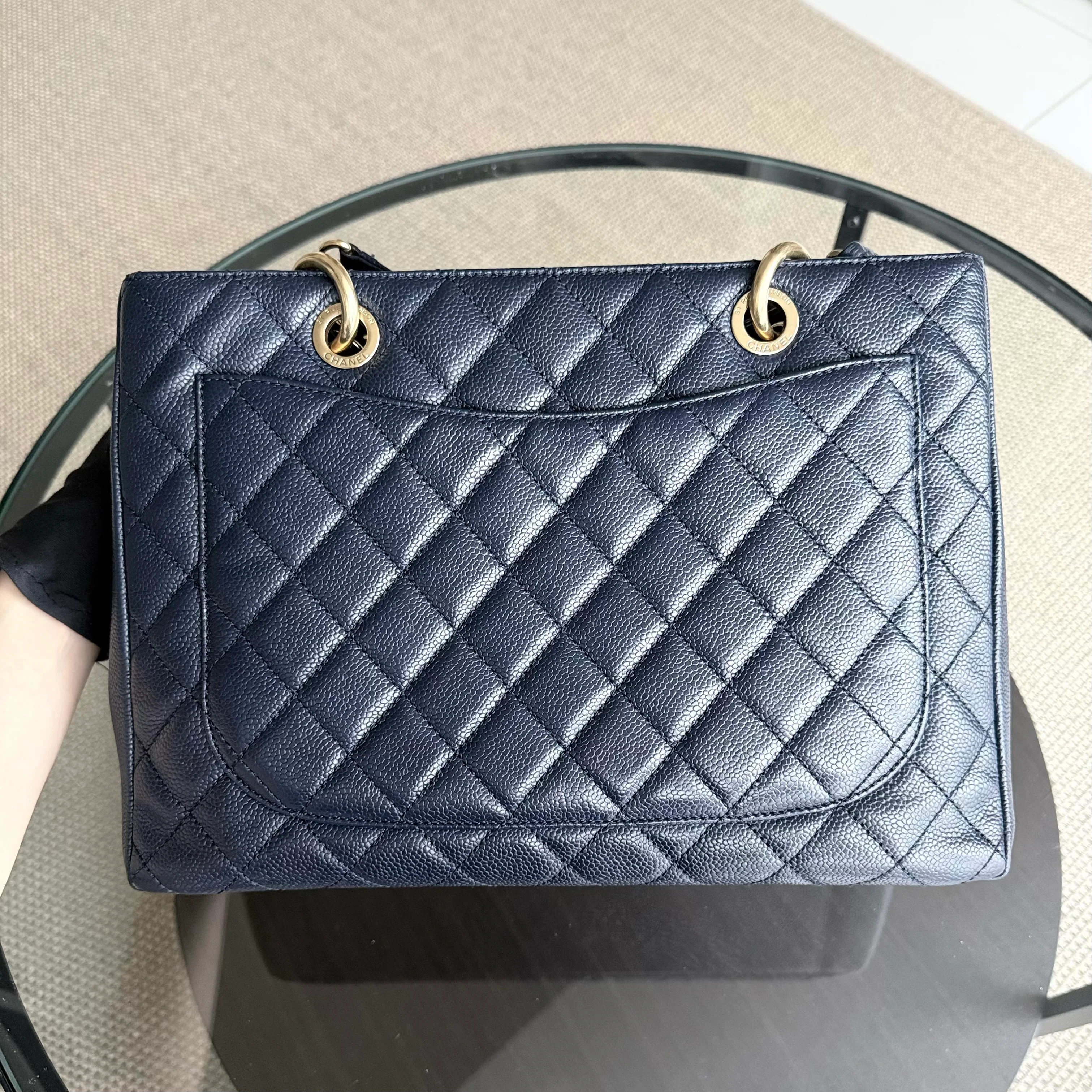 Chanel GST Grand Shopping Tote - Caviar Quilted Grained Calfskin Dark Navy Blue Gold Hardware Series 19