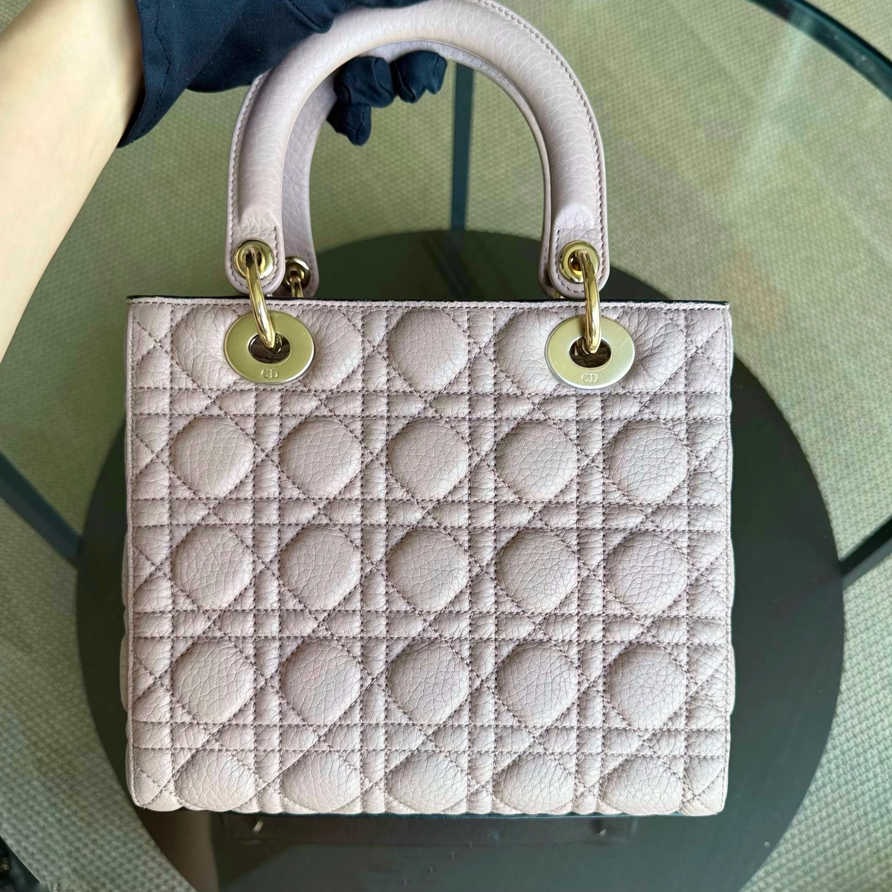 Dior Lady Medium Flap - Cannage Grained Calfskin Blush Nude Pink Gold Hardware