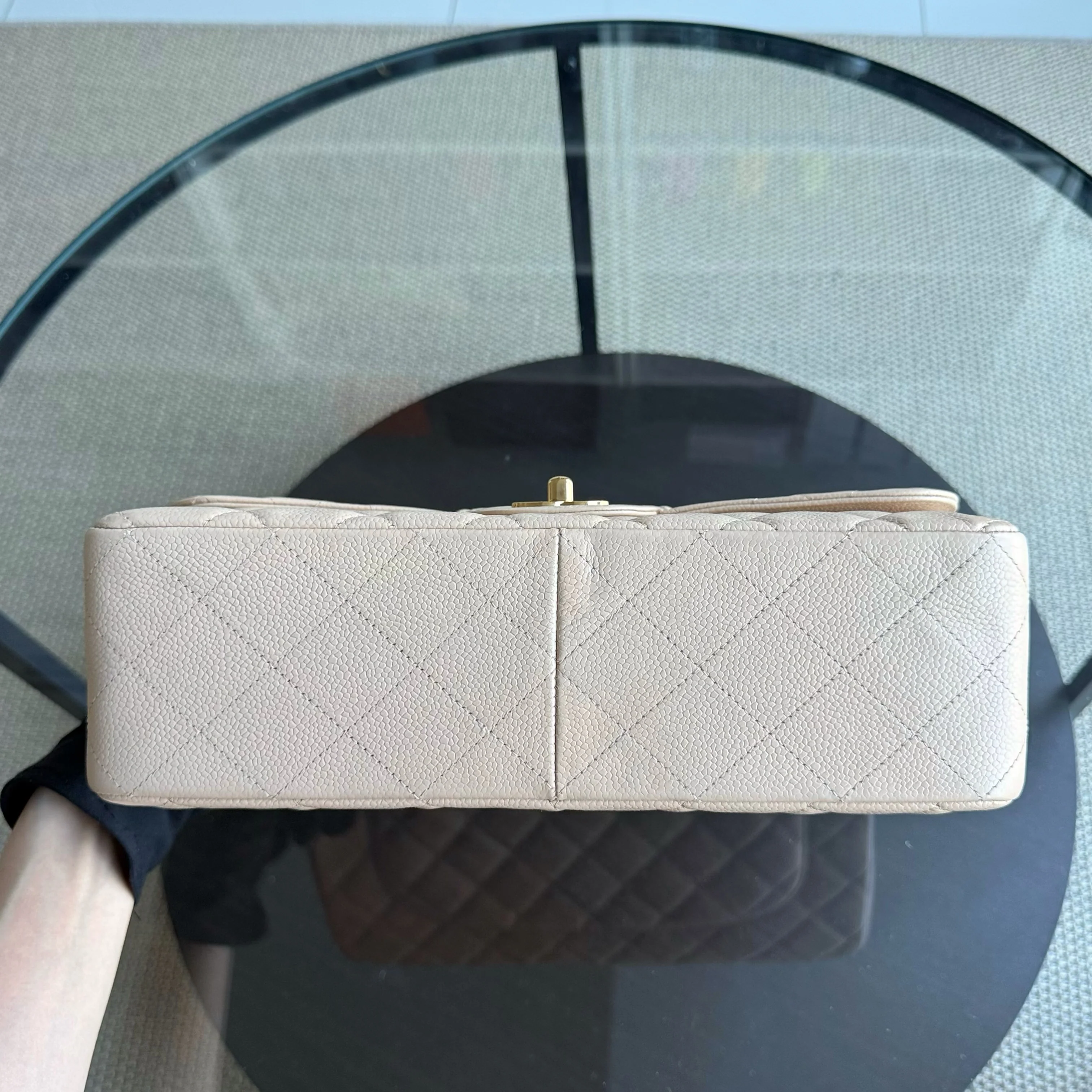 Chanel Classic Flap Jumbo - Caviar Quilted Grained Calfskin Light Beige Gold Hardware Series 13