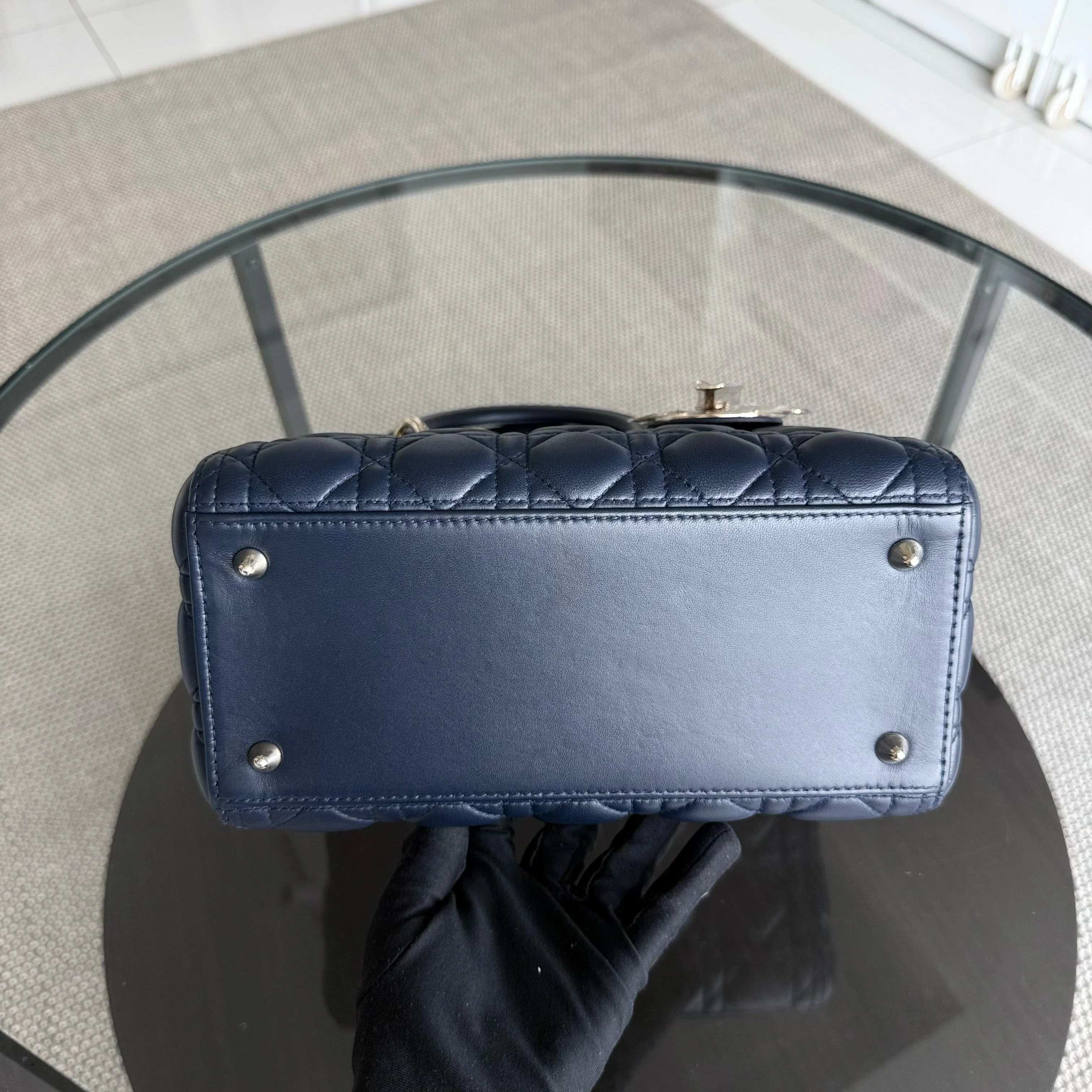 Dior Lady Medium - Cannage Lambskin Dark Blue Gold Hardware Adjustable Strap