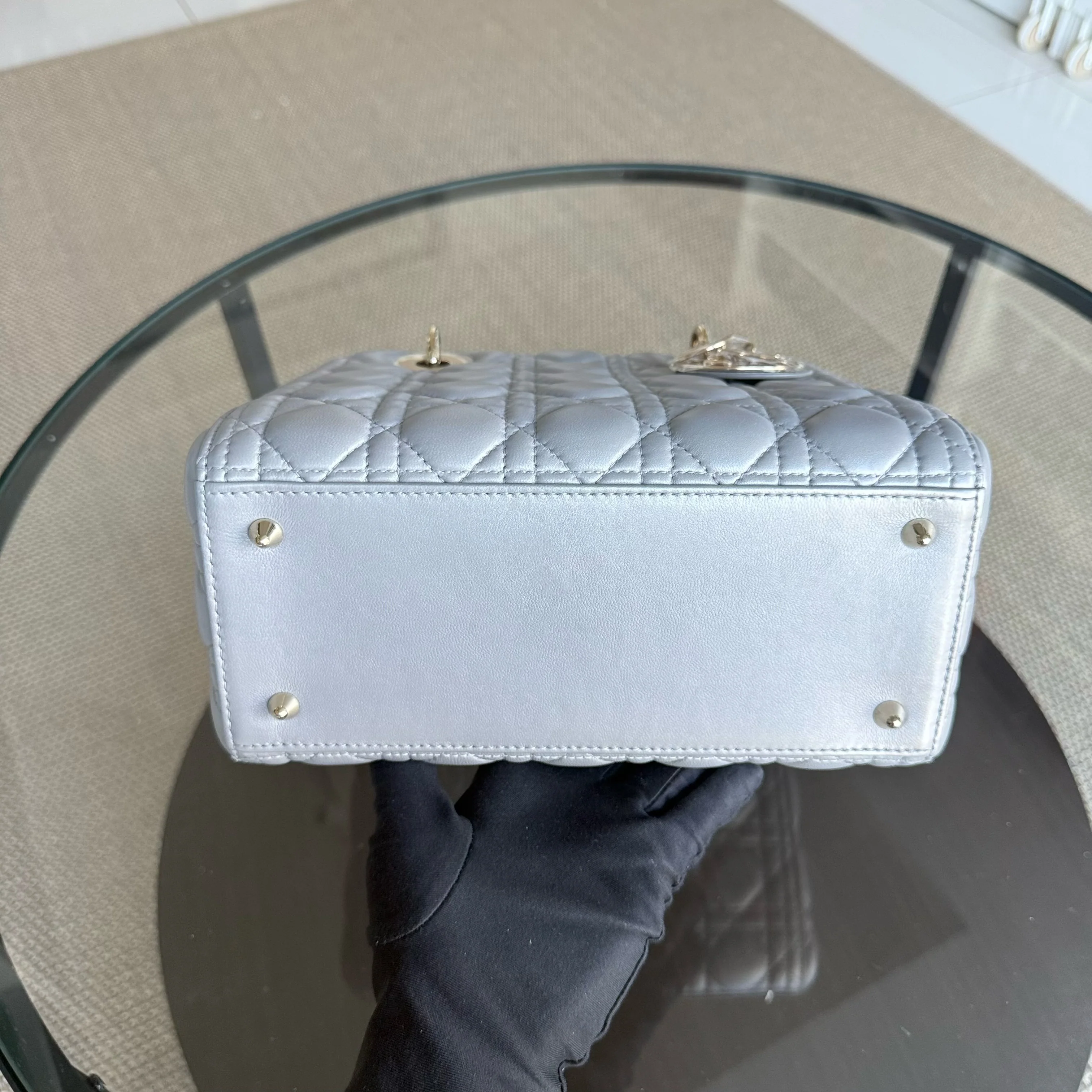 Dior Lady Medium - Canange Lambskin Gray Gold Hardware