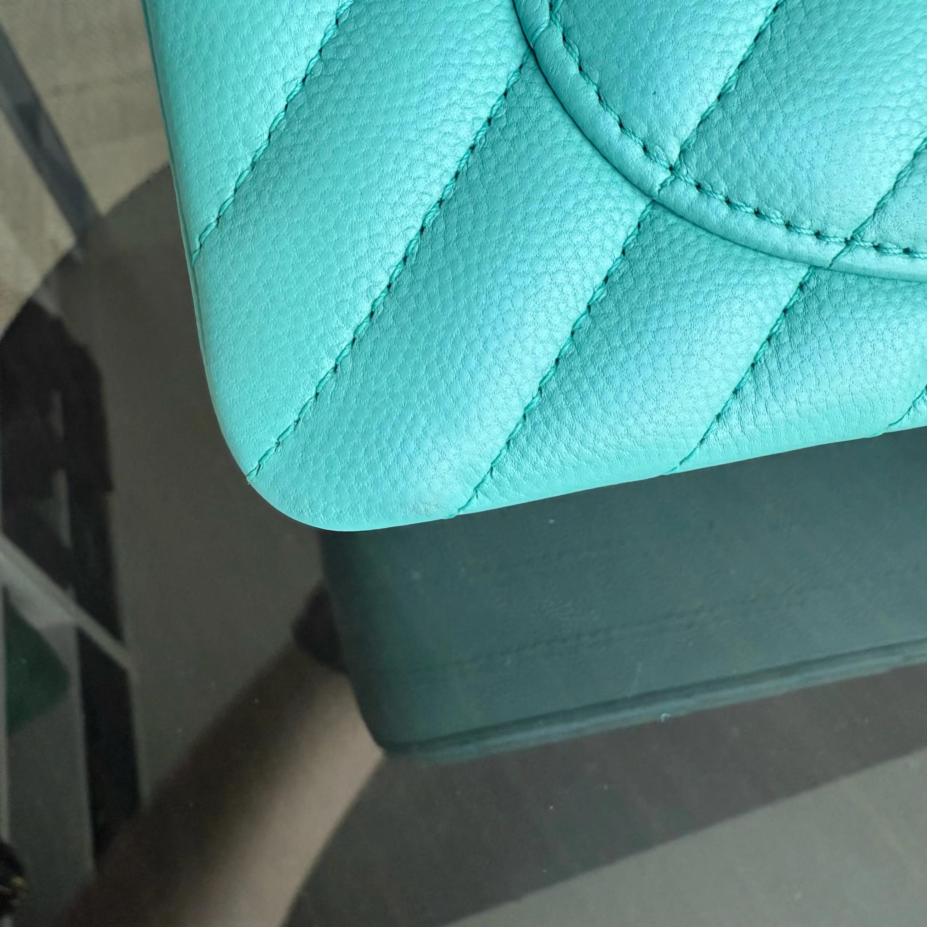 Chanel Classic Flap Small - Caviar 23CM Chevron Light Blue Tiffiny Blue Gold Hardware Series 27