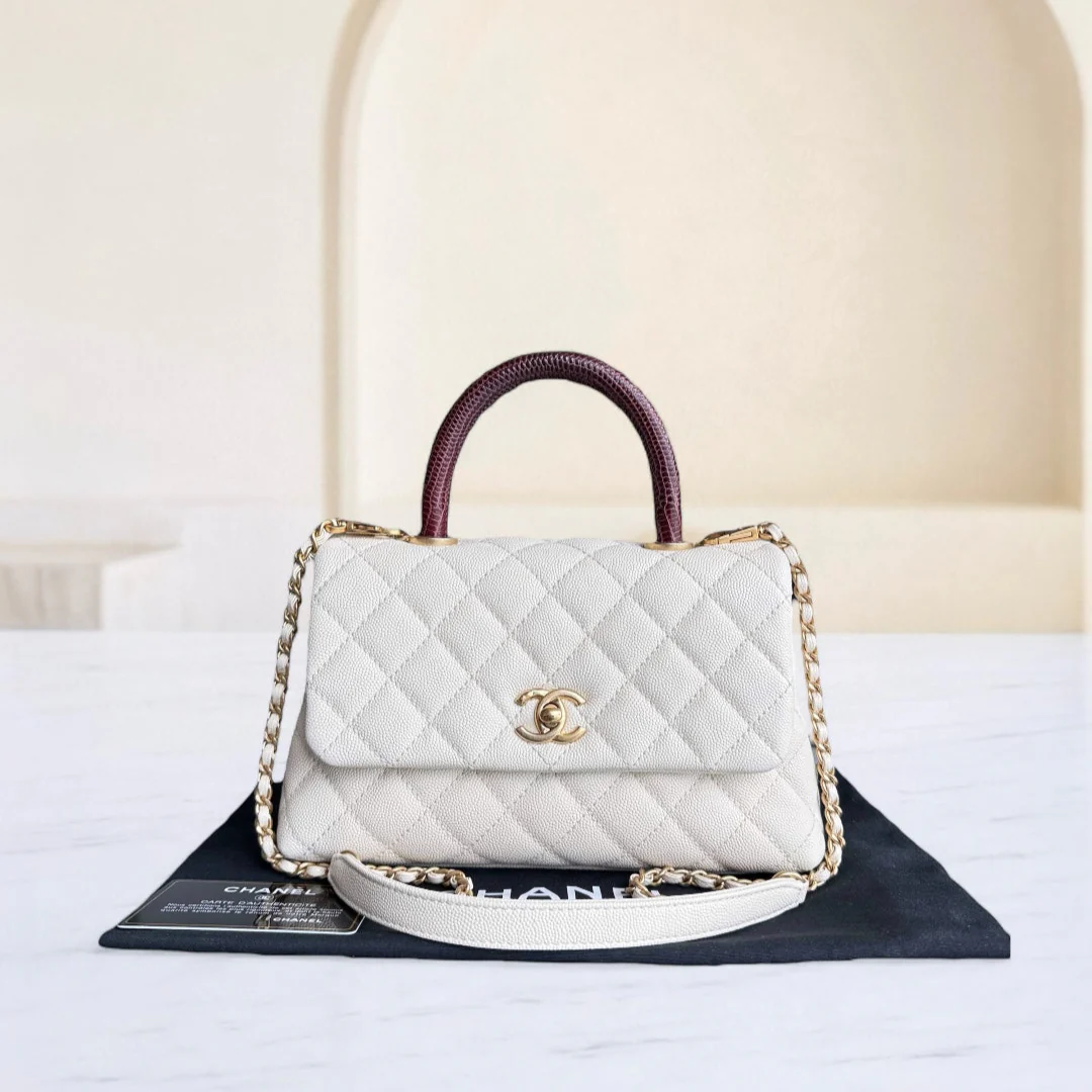Chanel Coco Handle Small - Caviar Quilted Lizard Handle White Gold Hardward 24