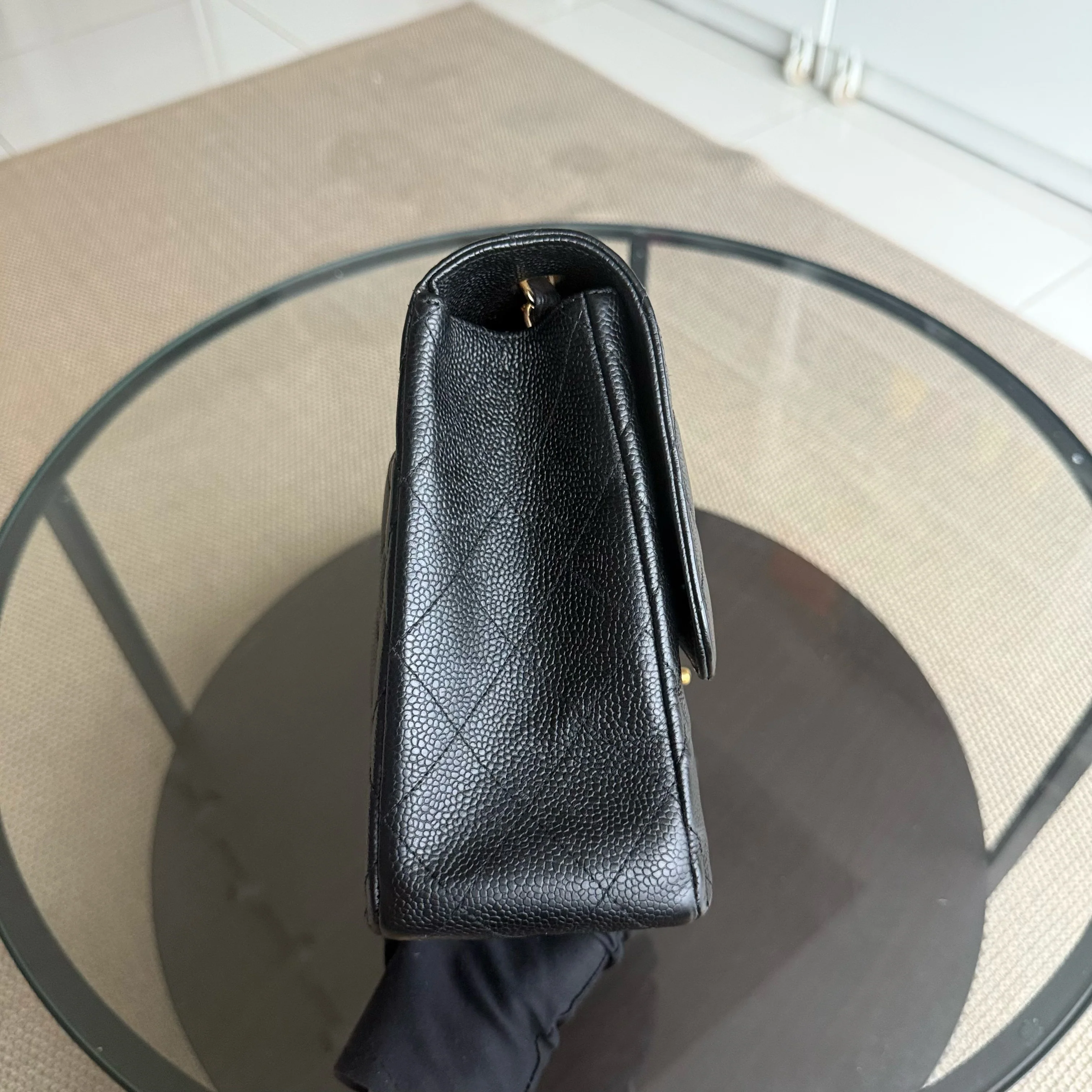 Chanel Classic Flap Jumbo - Caviar 30CM Single Flap Quilted Black 24K Gold Hardware Series 12