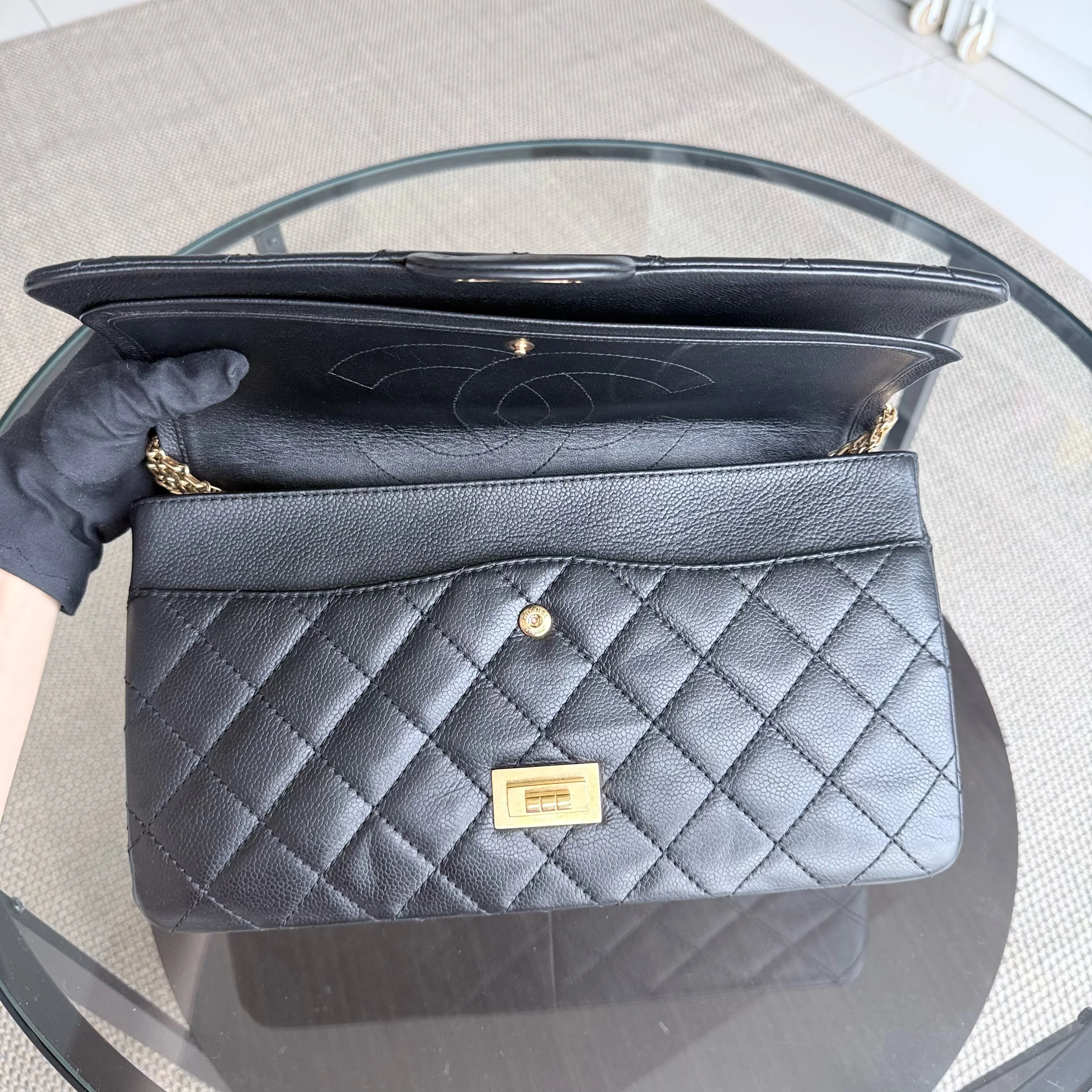 Chanel 2.55 Reissue 227 - Caviar Quilted Black Aged Gold Hardware Series 18