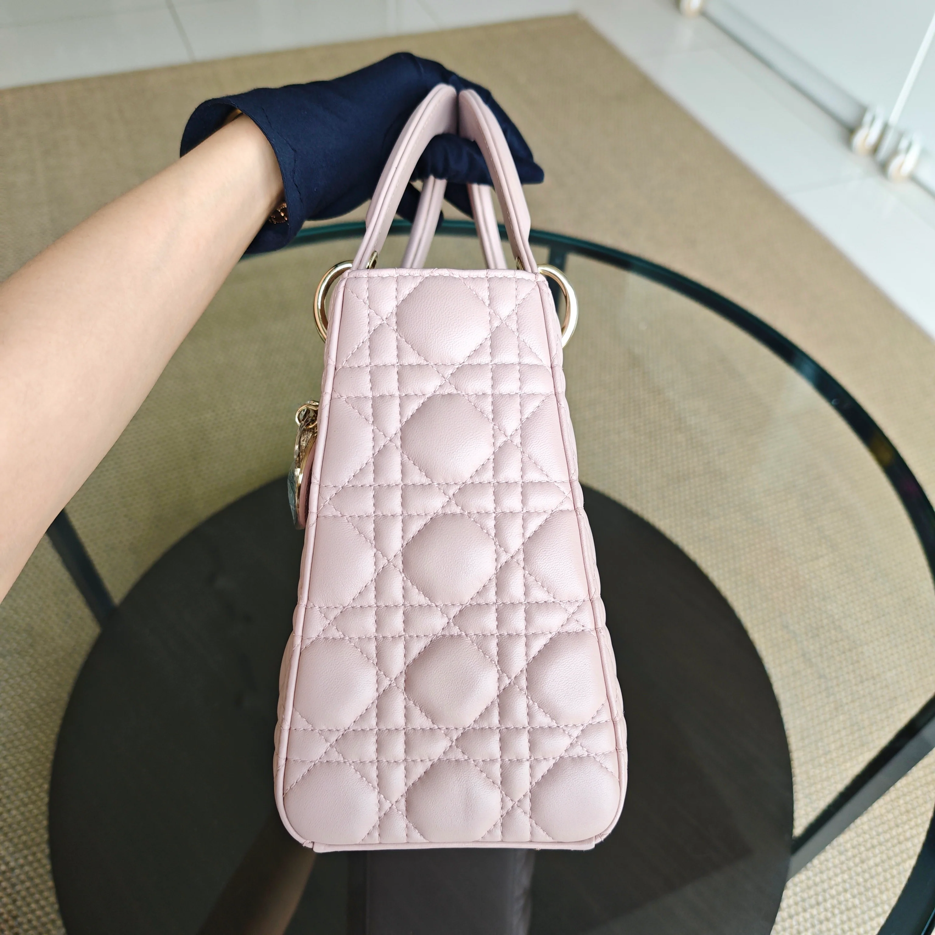 Dior Lady Medium Cannage Lambskin Light Pink Gold Hardware