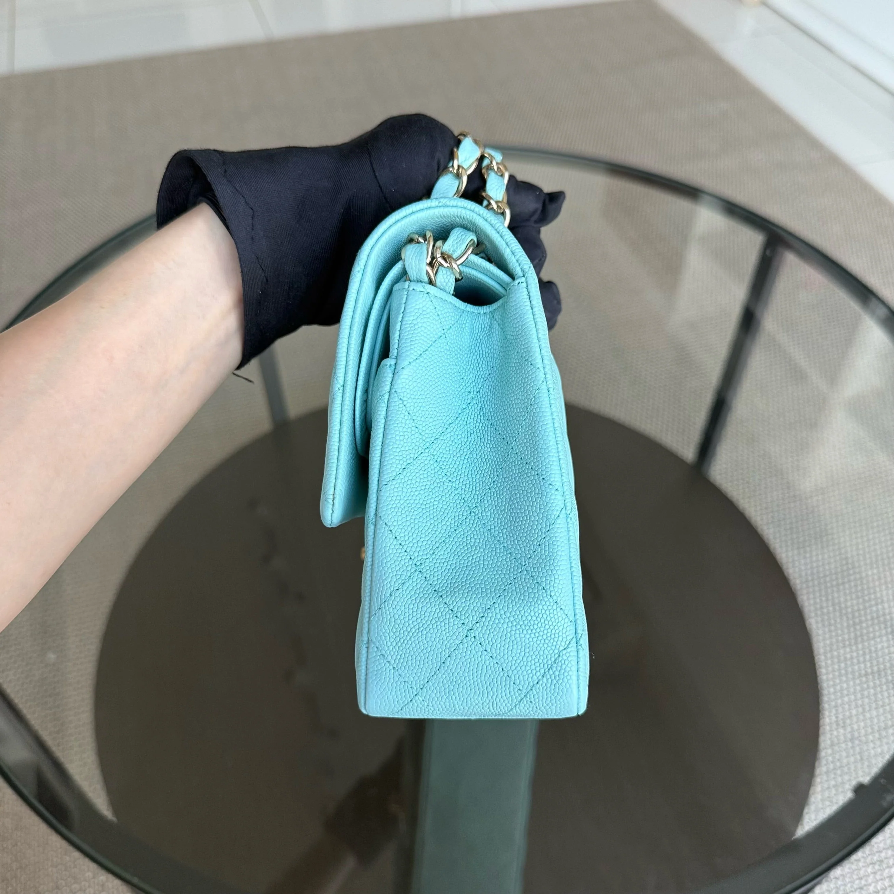 Chanel Classic Flap Medium - Caviar 25CM Quilted Tiffany Light Blue Gold Hardware