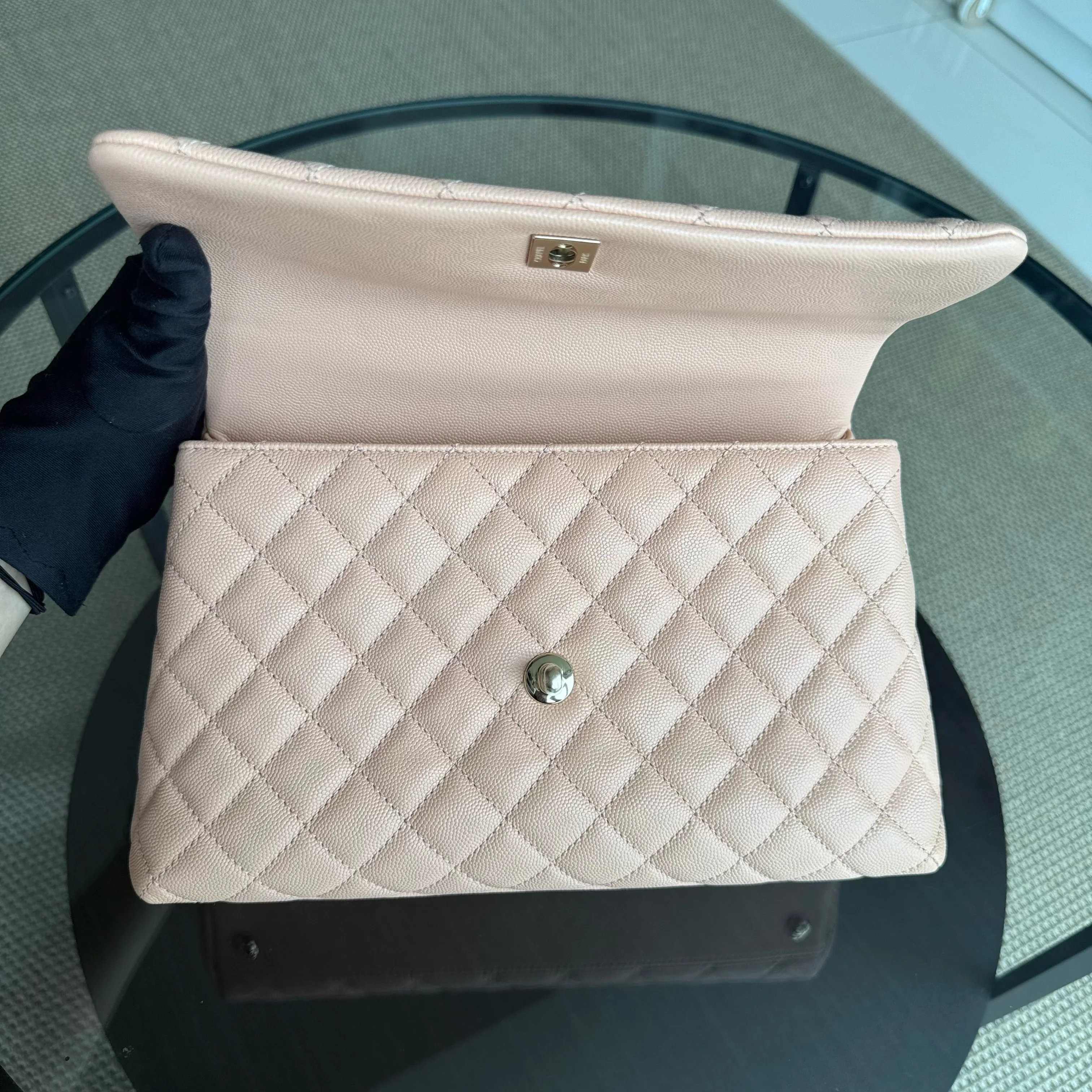 Chanel Coco Handle Medium - Caviar Quilted Grained Calfskin Beige Gold Hardware Series 31