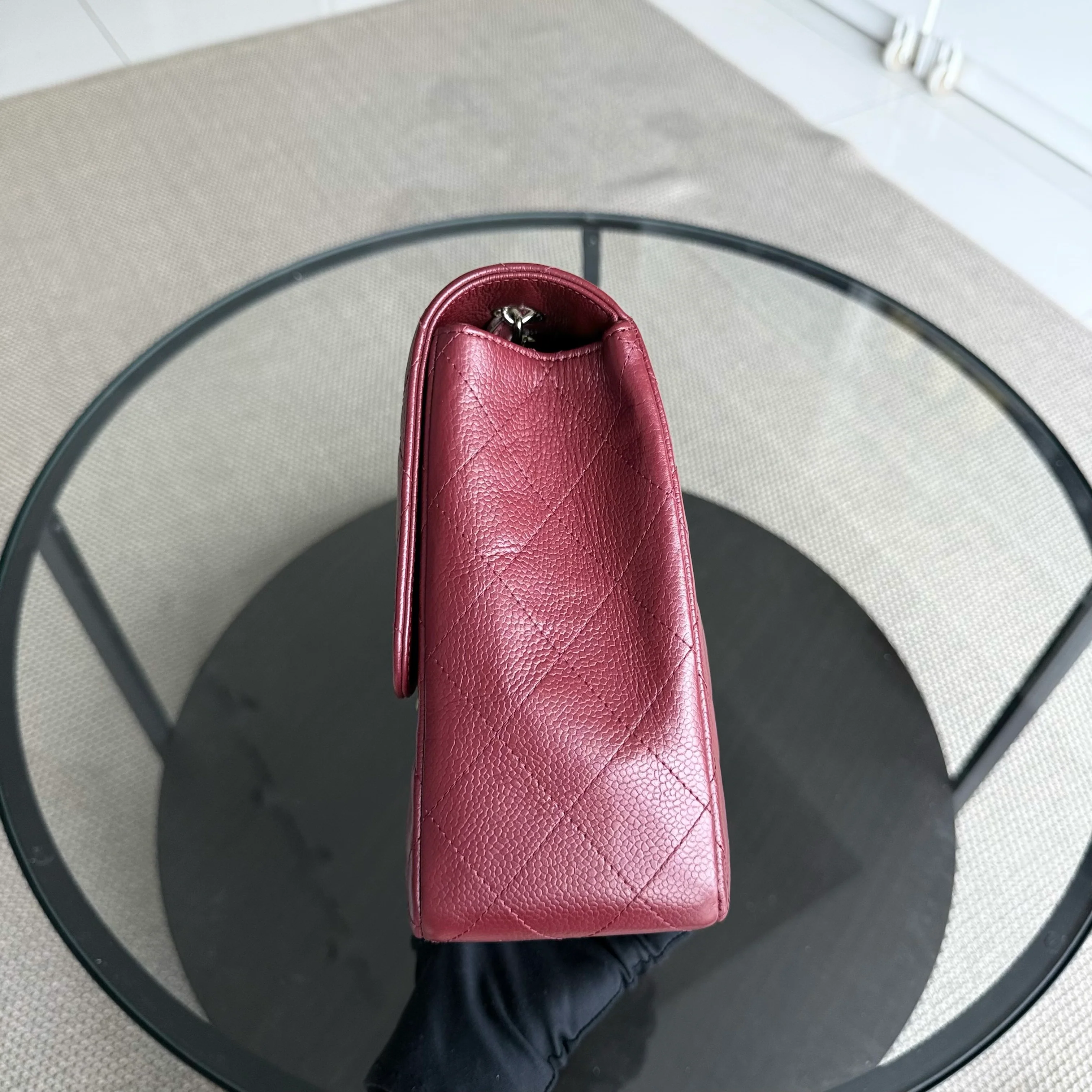 Chanel Classic Flap Jumbo - Caviar 30CM Single Flap Quilted Burgundy Dark Red Gold Hardware Series 13