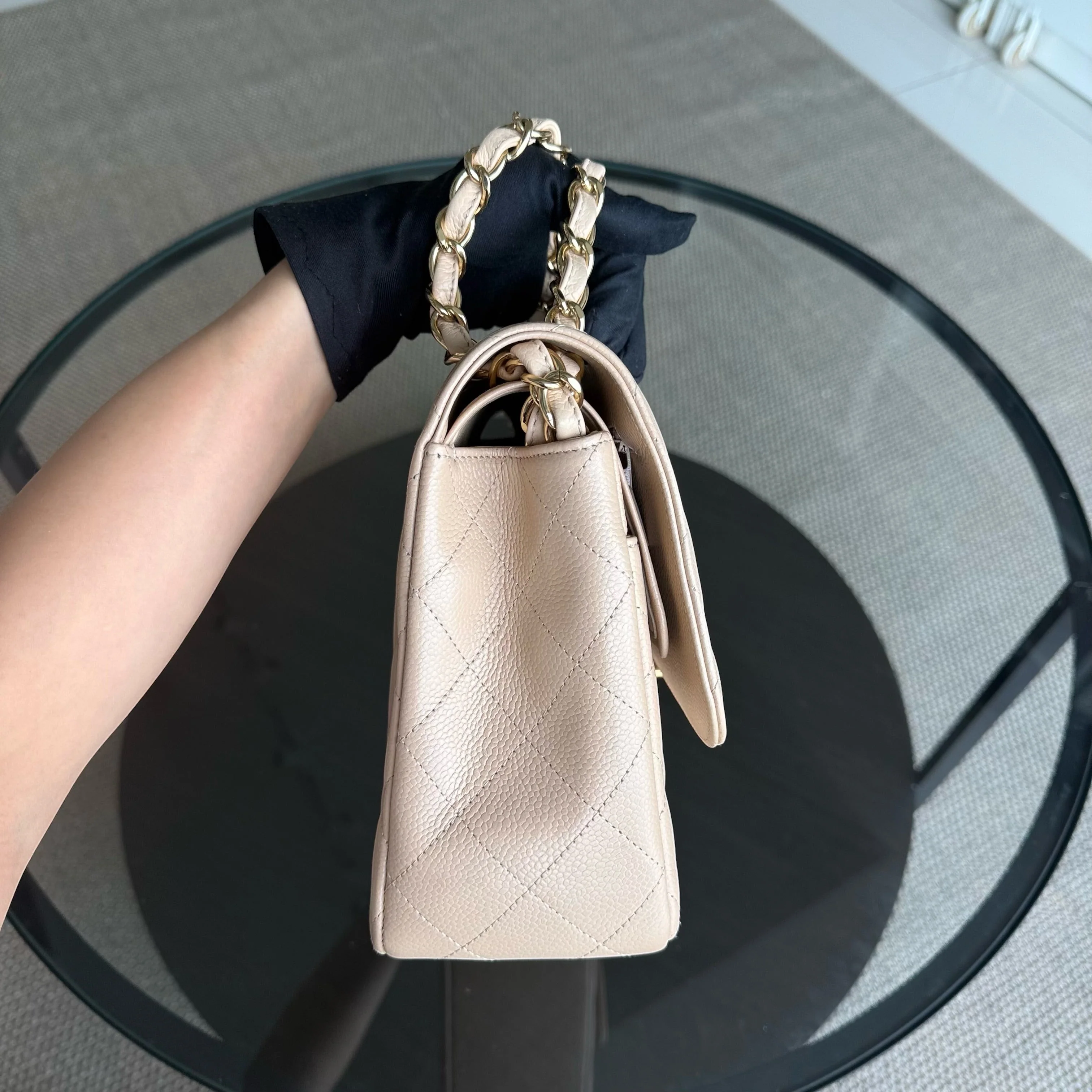 Chanel Classic Flap Jumbo - Caviar Quilted Double Flap Light Beige Gold Hardware