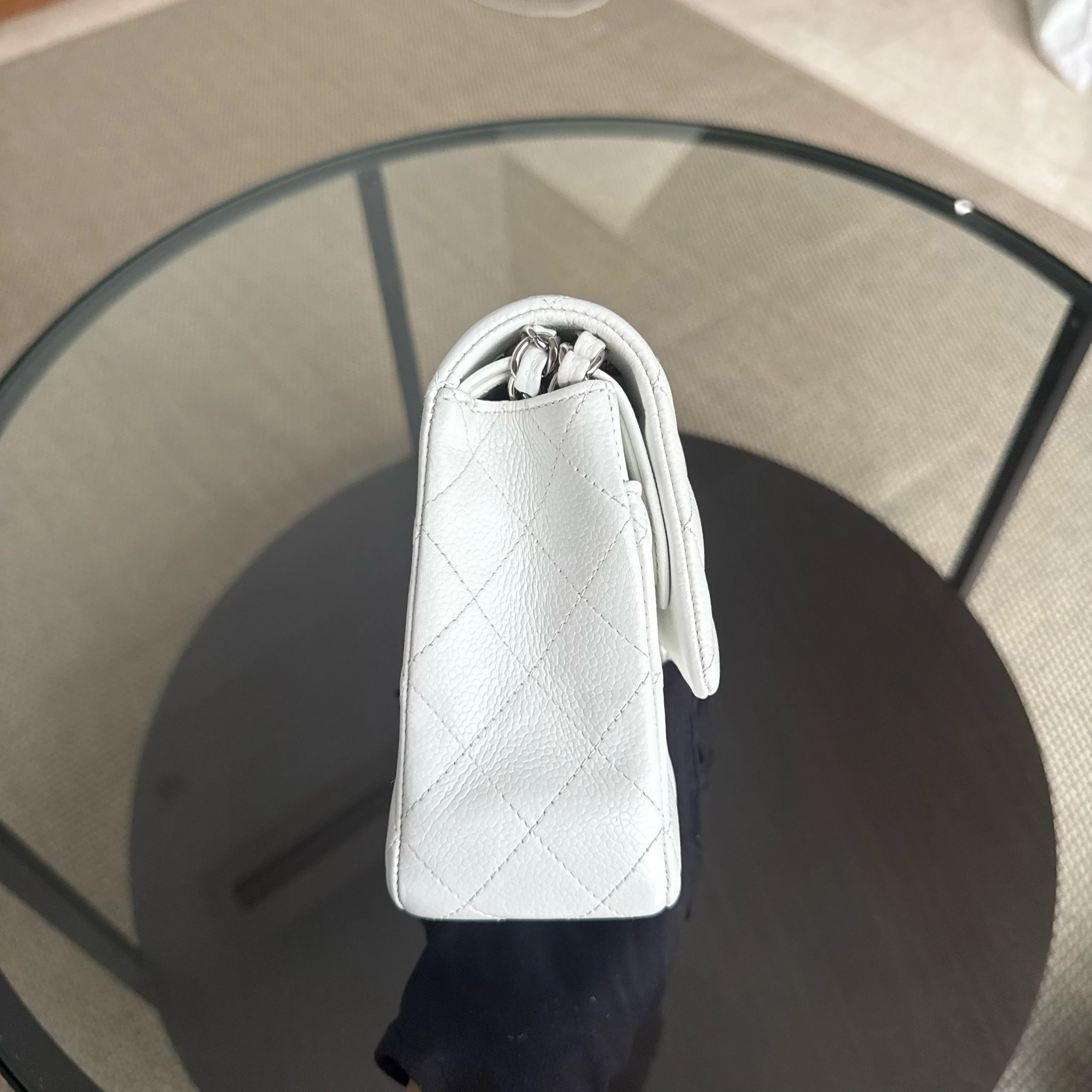 Chanel Classic Flap Medium - Caviar Quilted White Silver Hardware Series 18