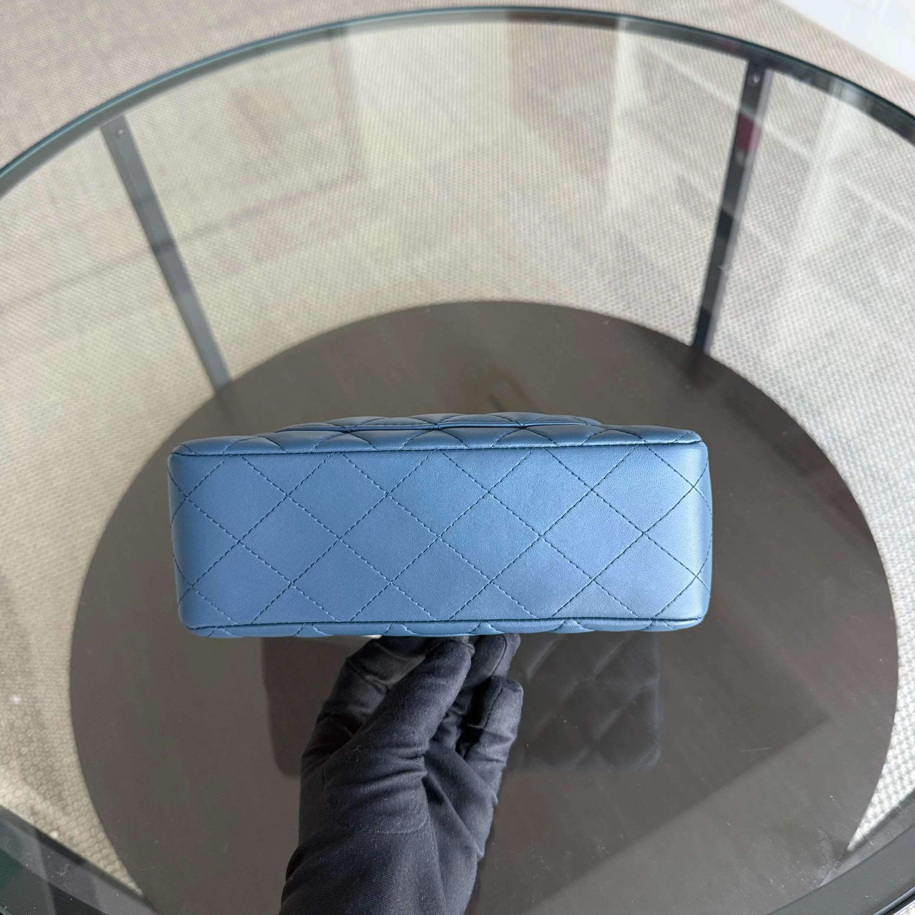 Chanel Lambskin Mini Rectangle Classic Flap - 20CM Quilted Blue Golden Hardware Series 23