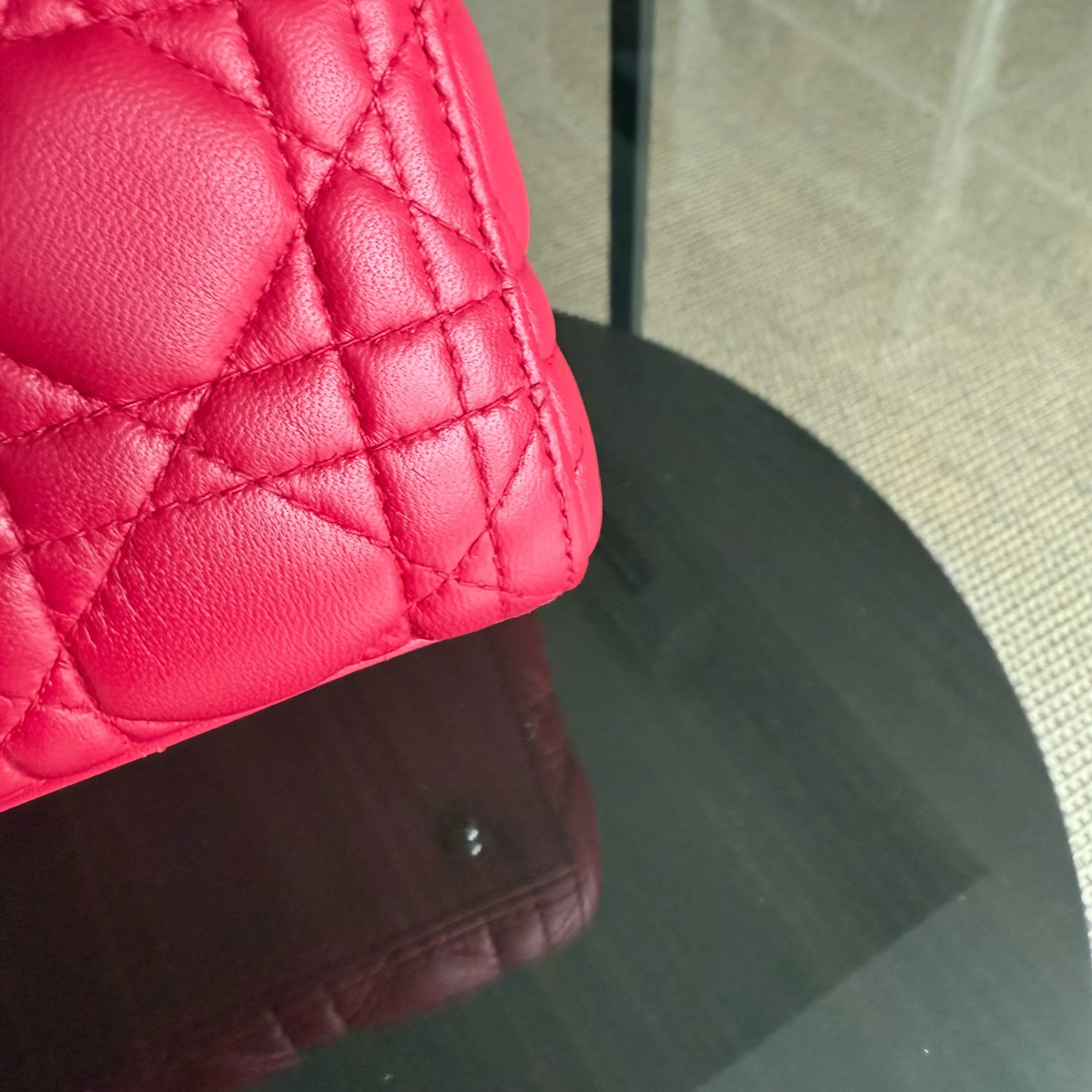 Dior Lady Medium - Cannage Lambskin Red Silver Hardware