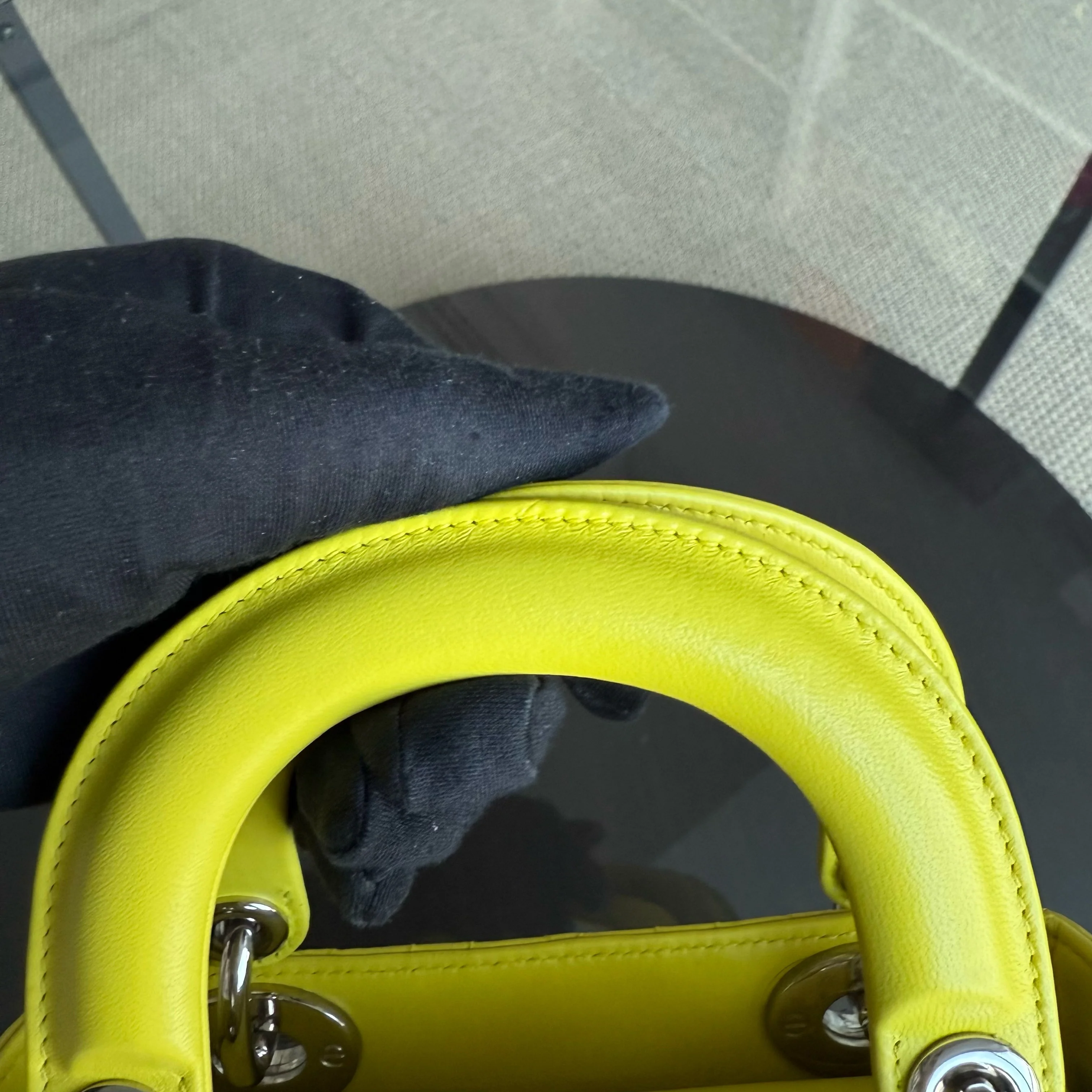 Dior Lady Mini - Cannage Lambskin Yellow Silver Hardware Adjustable Strap