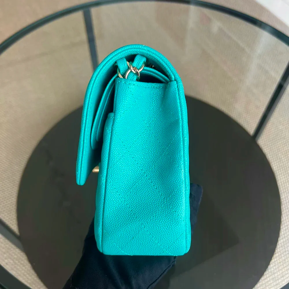 Chanel Classic Flap Medium - Caviar 25CM Quilted Cyan Blue Gold Hardware Series 23