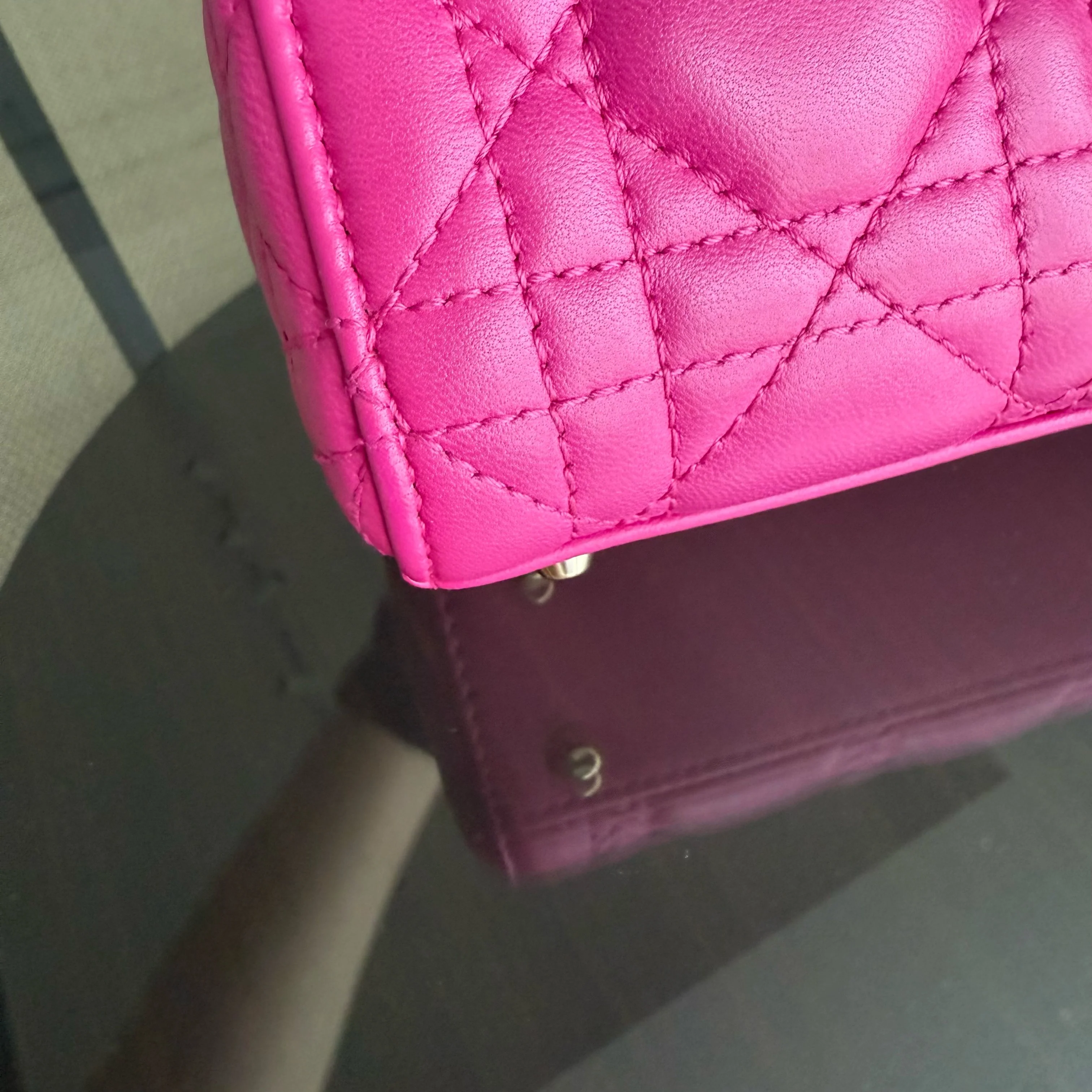 Dior Lady Mini - Cannage Lambskin Hot Pink Gold Hardware Chain Strap