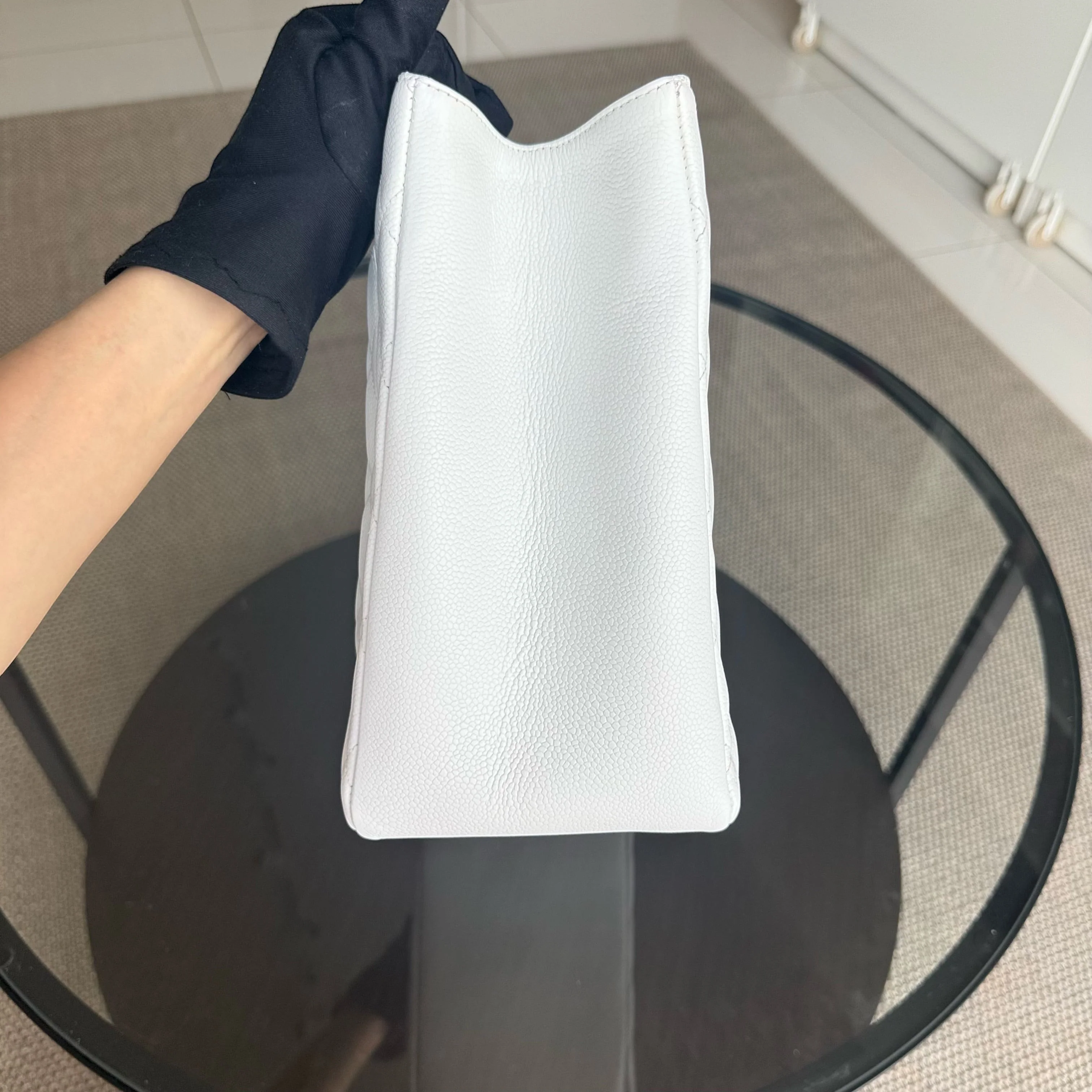 Chanel GST Grand Shopping Tote - Caviar Quilted White Silver Hardware