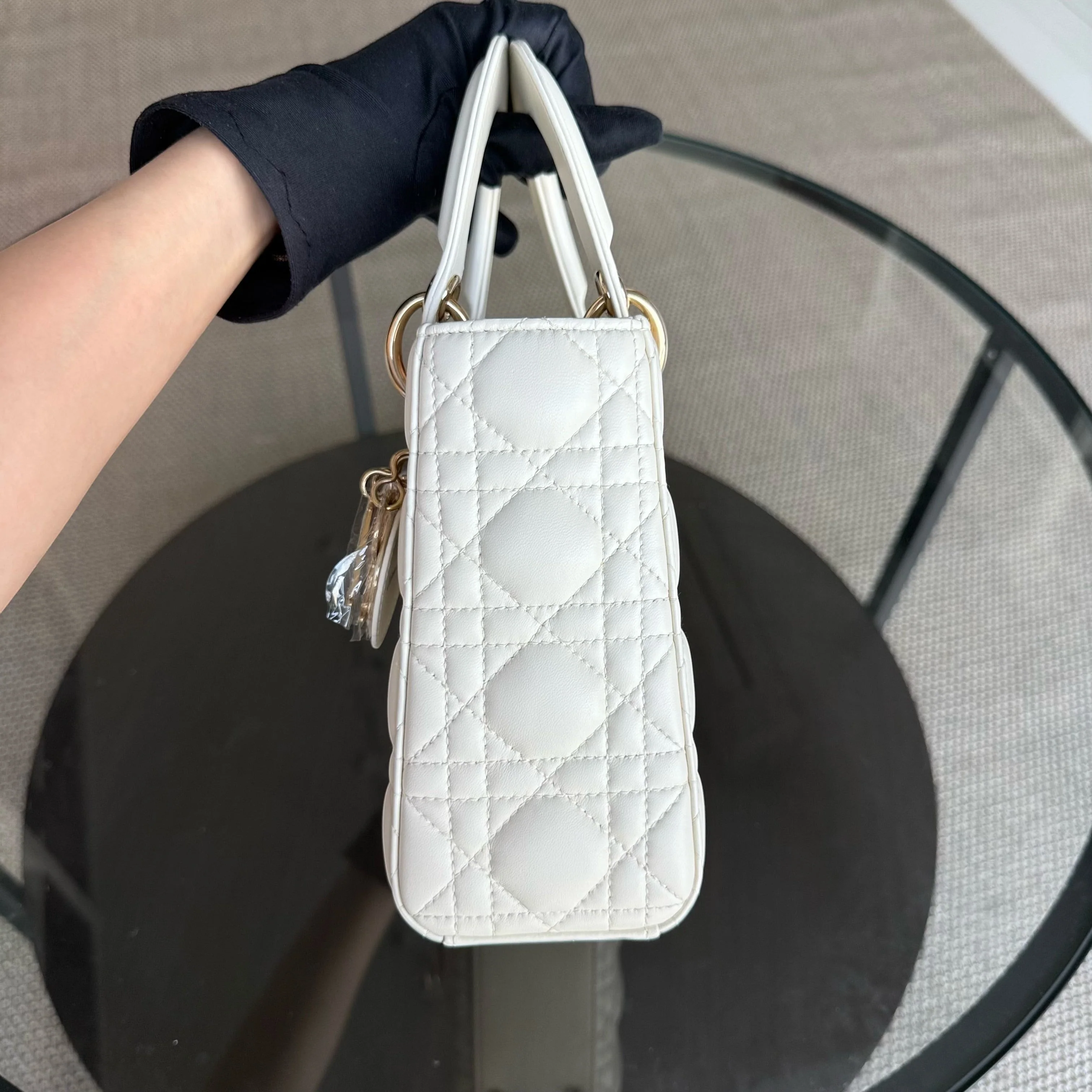 Dior Lady Small - Cannage Lambskin White Gold Hardware