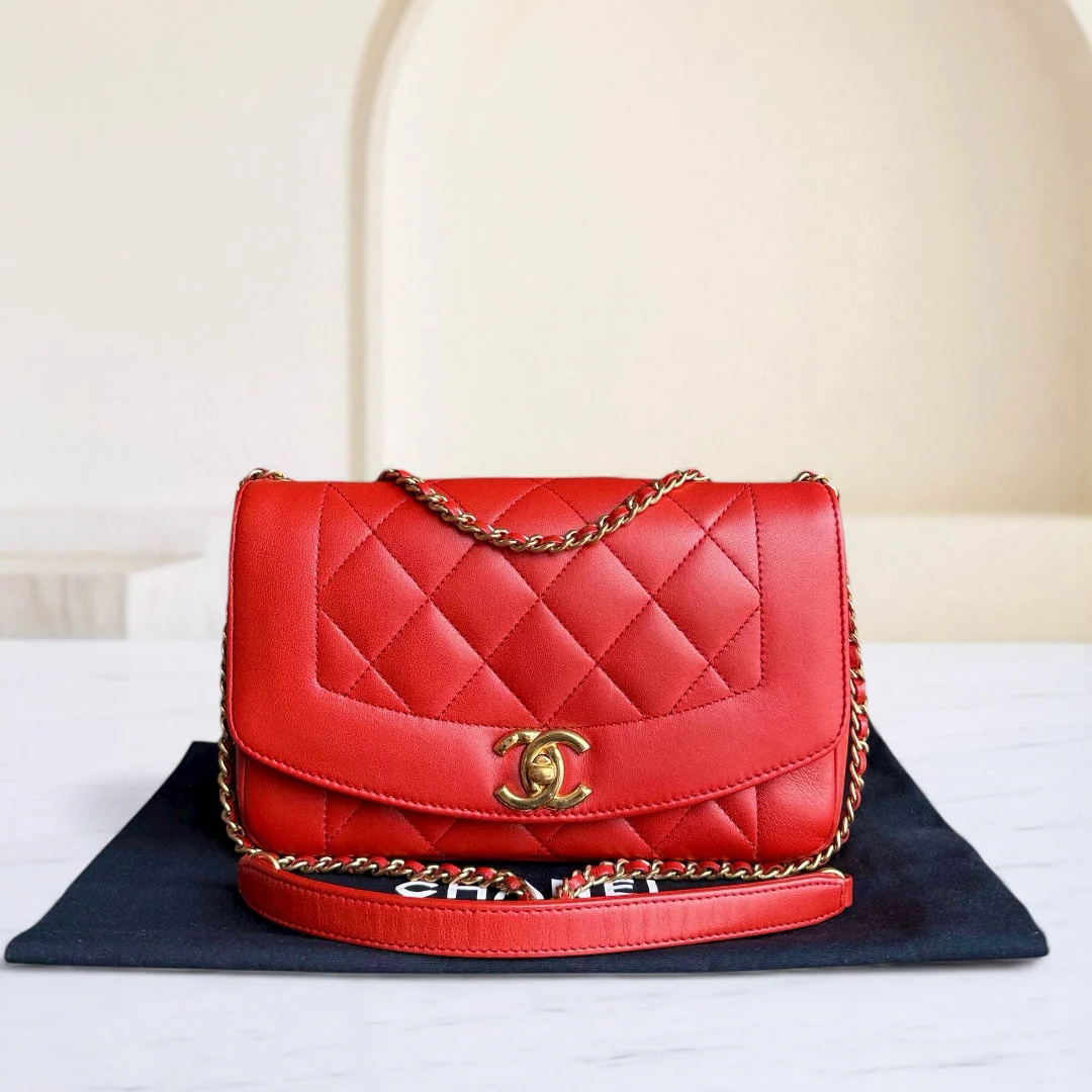Chanel Diana Reissue Small - 22CM Quilted Lambskin Red Gold Hardware Series 20