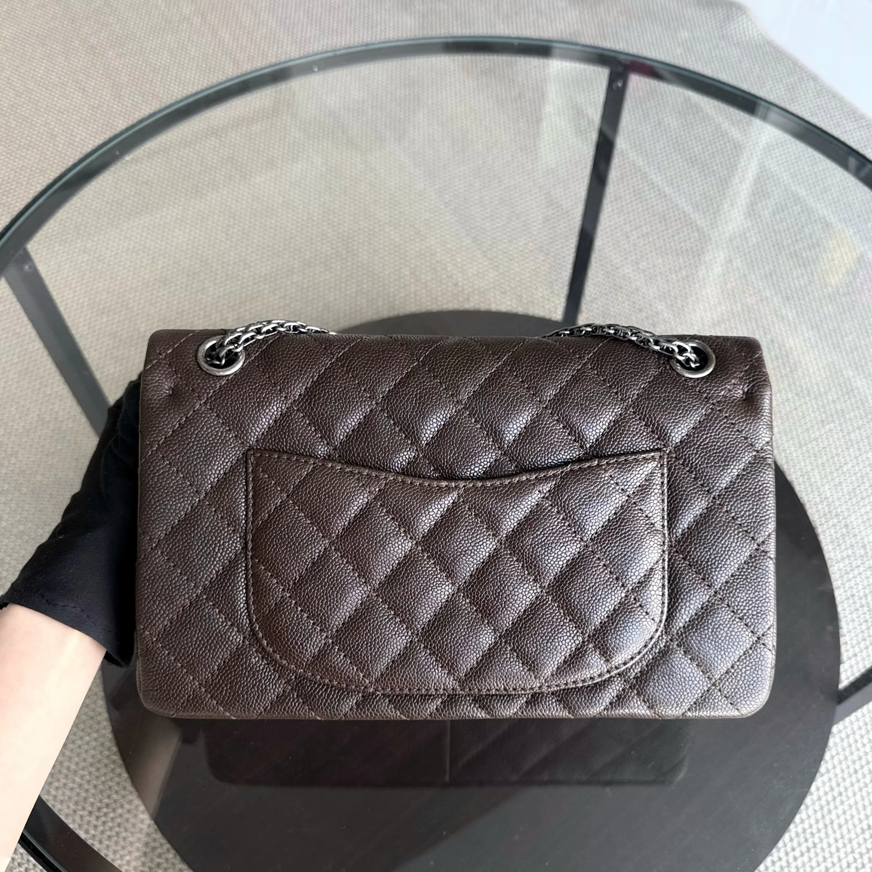 Chanel 2.55 Reissue 226 - 28CM Quilted Caviar Dark Brown Silver Hardware Series 14