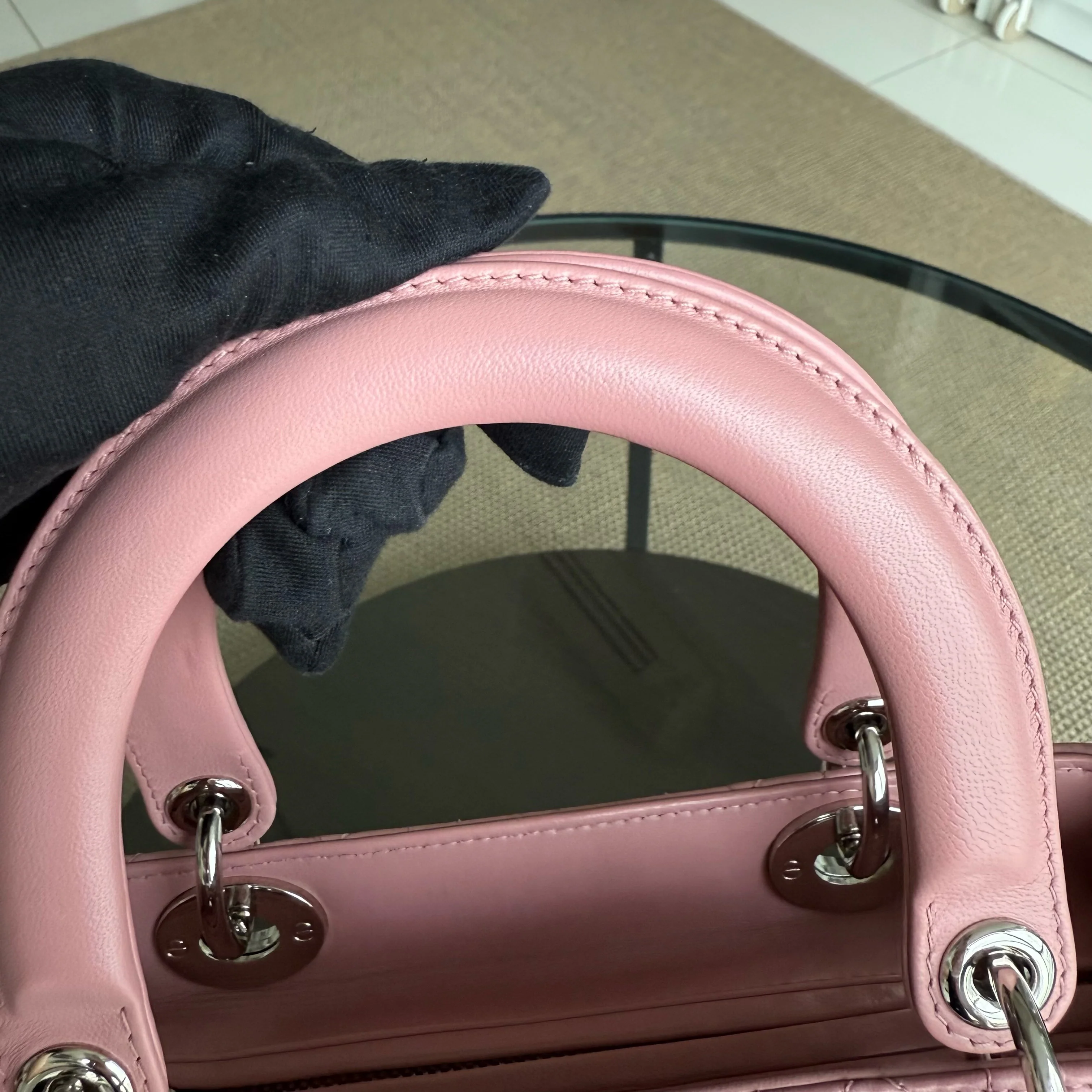 Dior Lady Medium Cannage Lambskin Pink Silver Hardware