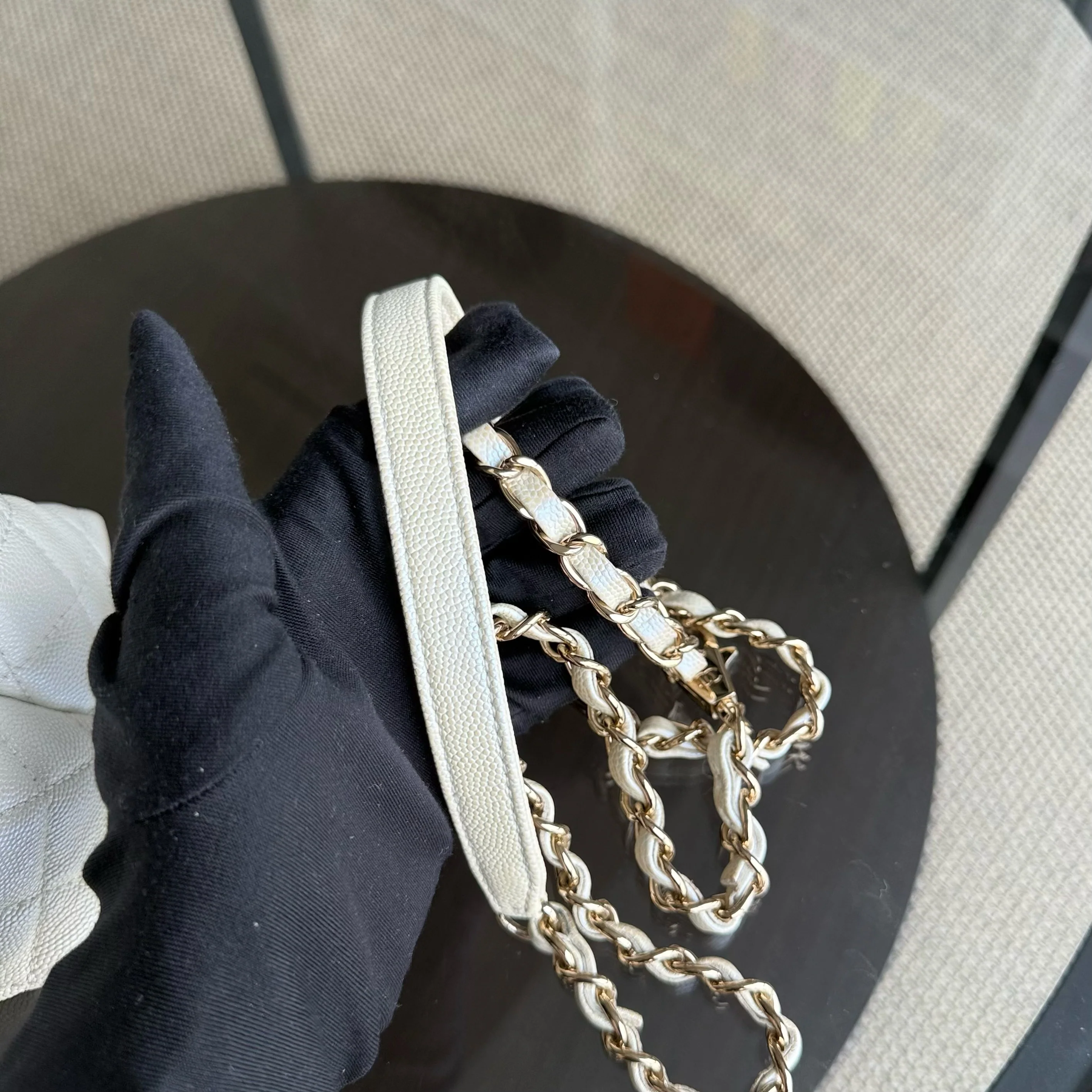 Chanel Coco Handle Medium - Caviar 29CM Quilted Irridescent Pearl White Gold Hardware Series 30