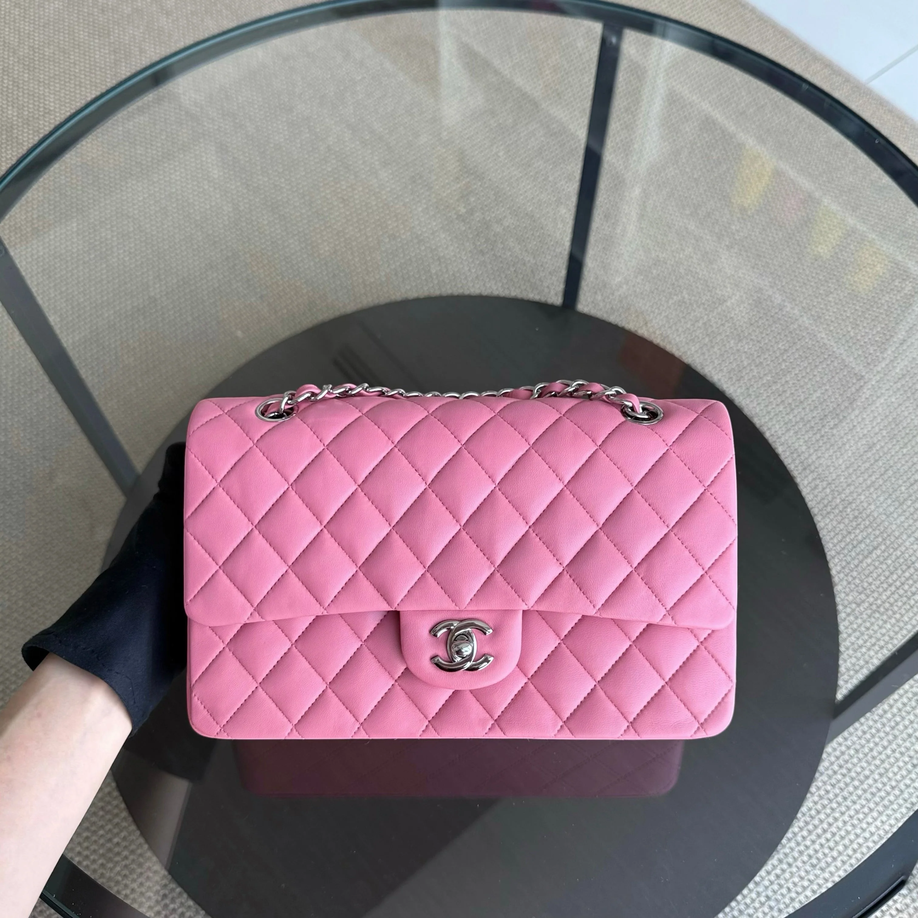 Chanel Classic Flap Medium - 25CM Quilted Lambskin Light Pink Silver Hardware Series 18