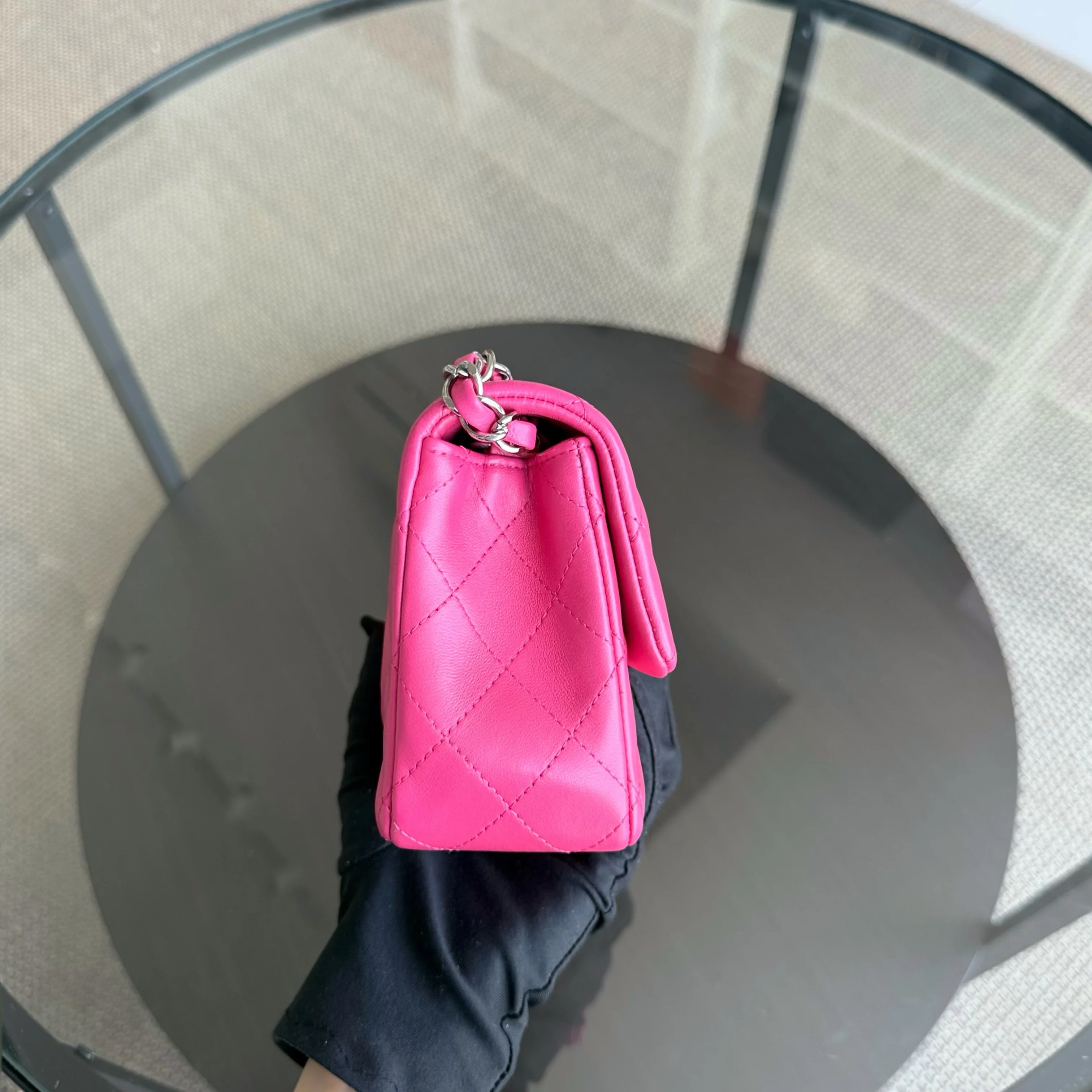 Chanel Classic Flap Mini Rectangle - 20CM Quilted Lambskin Pink Gold Hardware Series 19