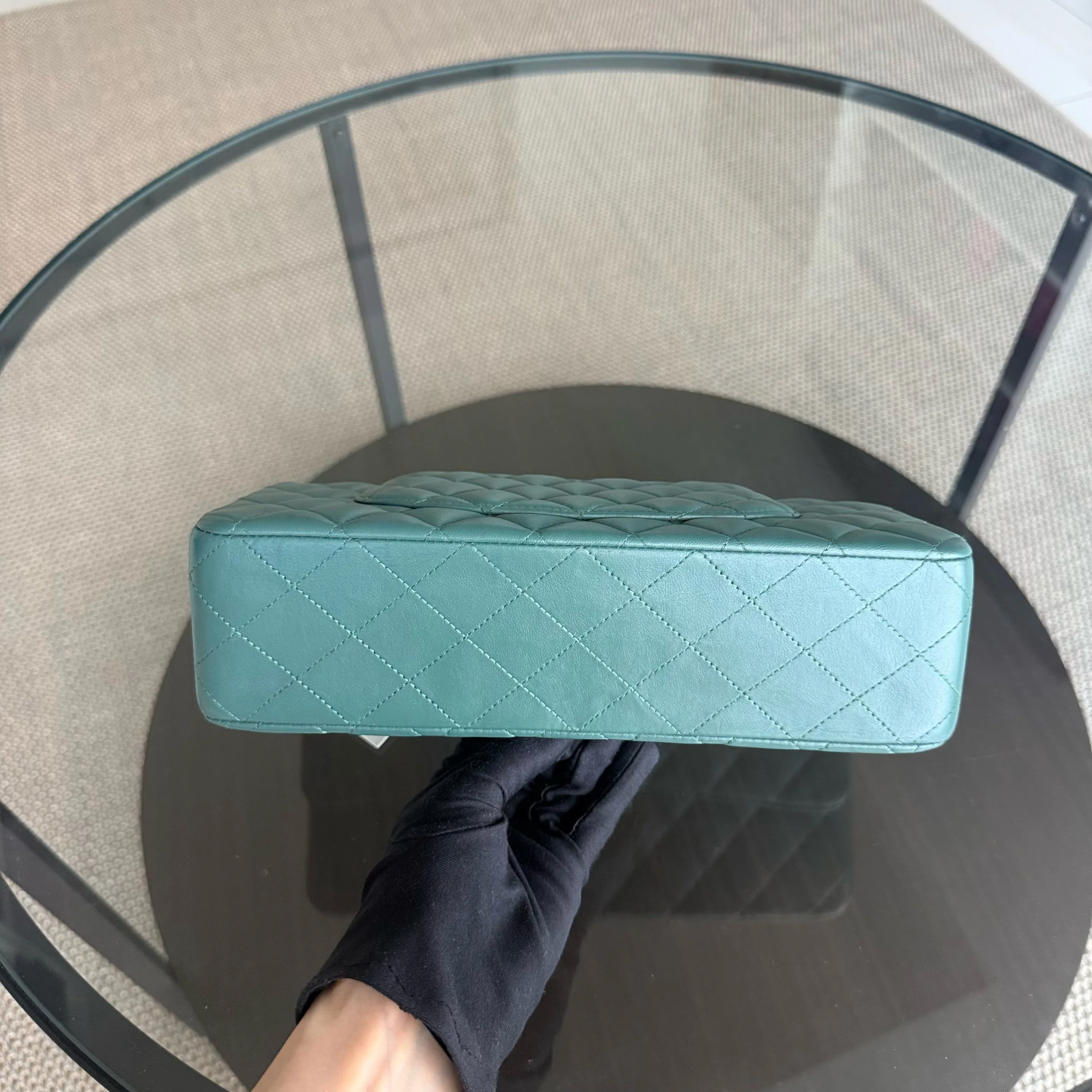 Chanel Classic Flap Medium - 25CM Quilted Lambskin Olive Green Blue Silver Hardware Series 26