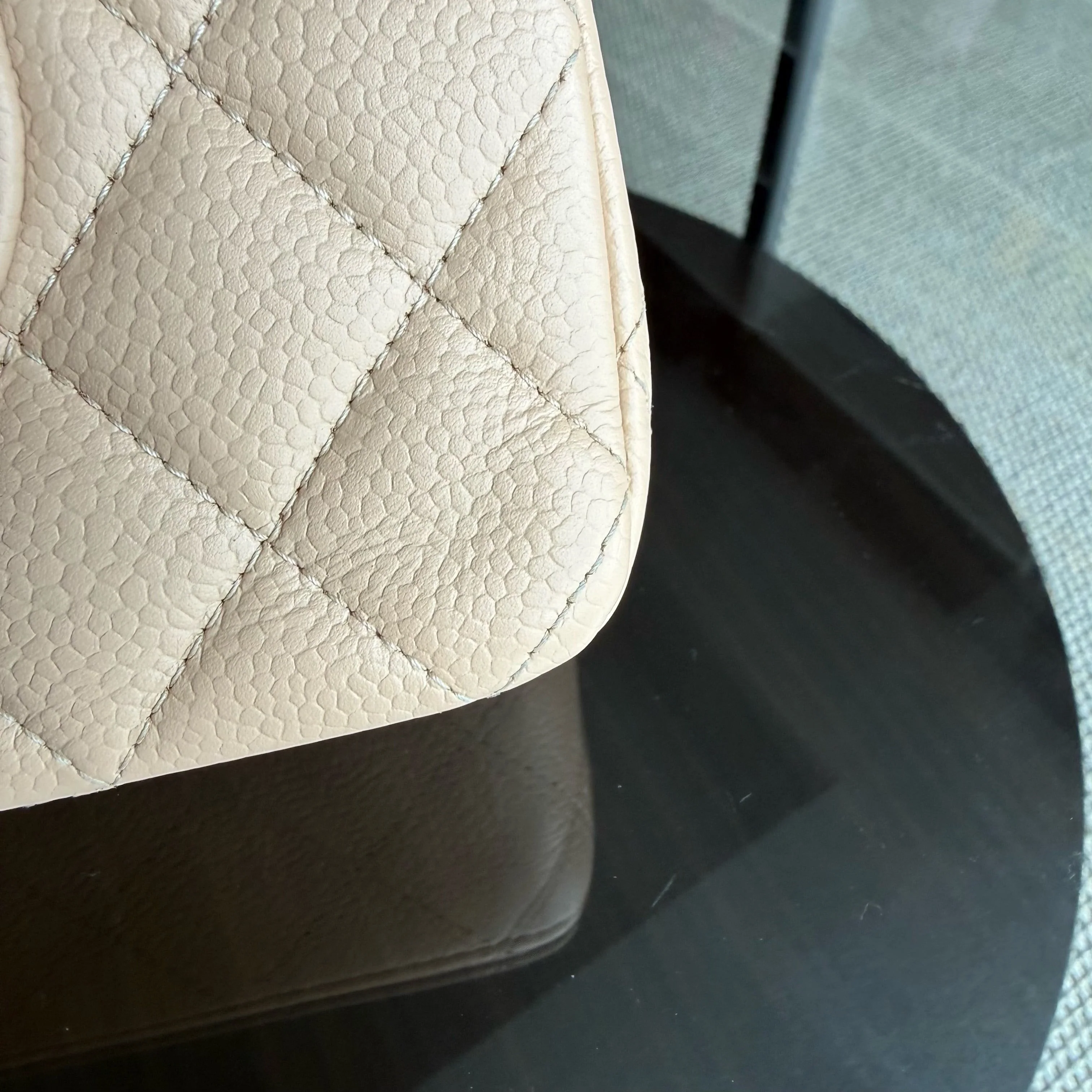 Chanel Classic Flap Medium - 25CM Quilted Caviar Beige Silver Hardware Series 12