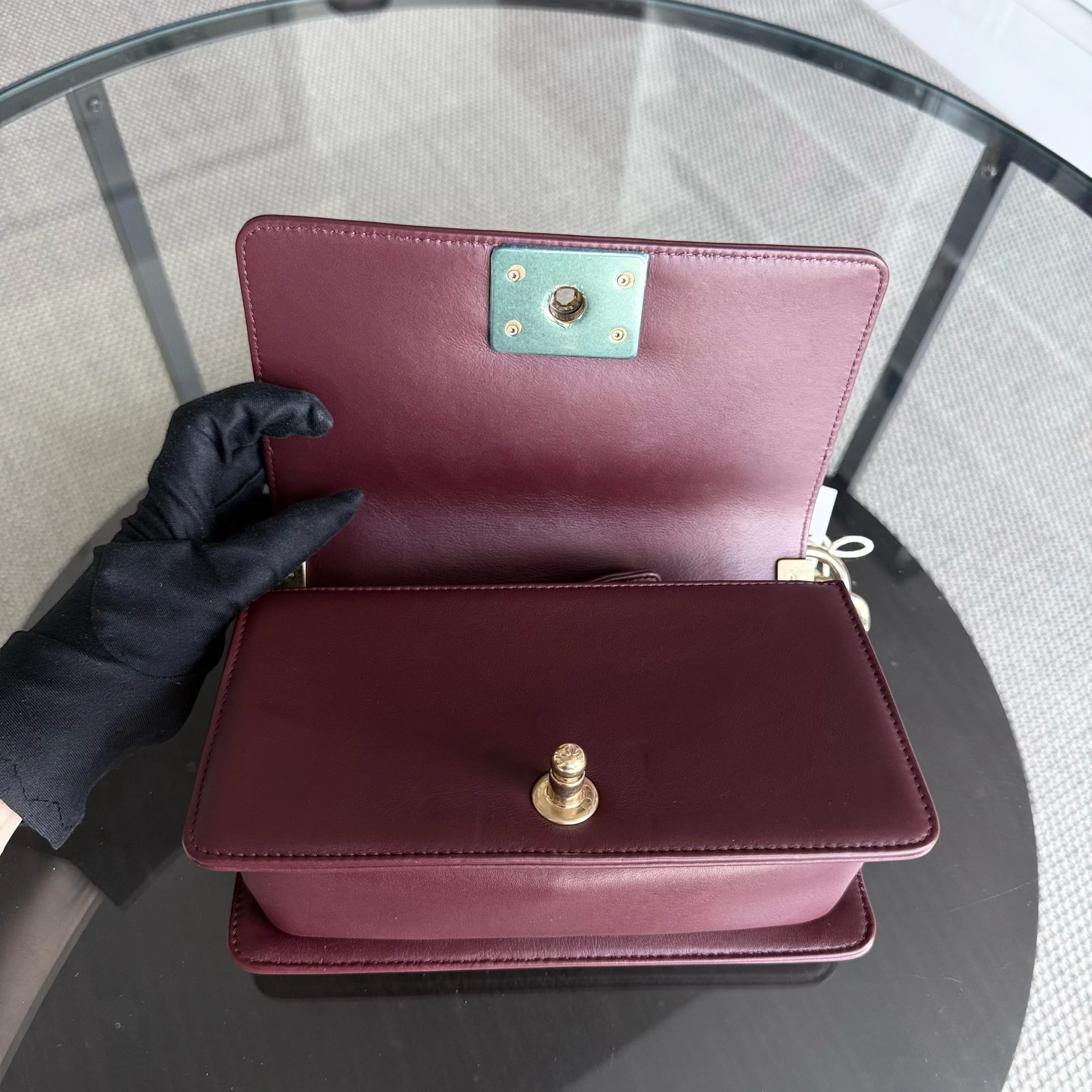 Boy Small 20CM Chevron Tri-skin Calfskin Burgundy GHW No 22