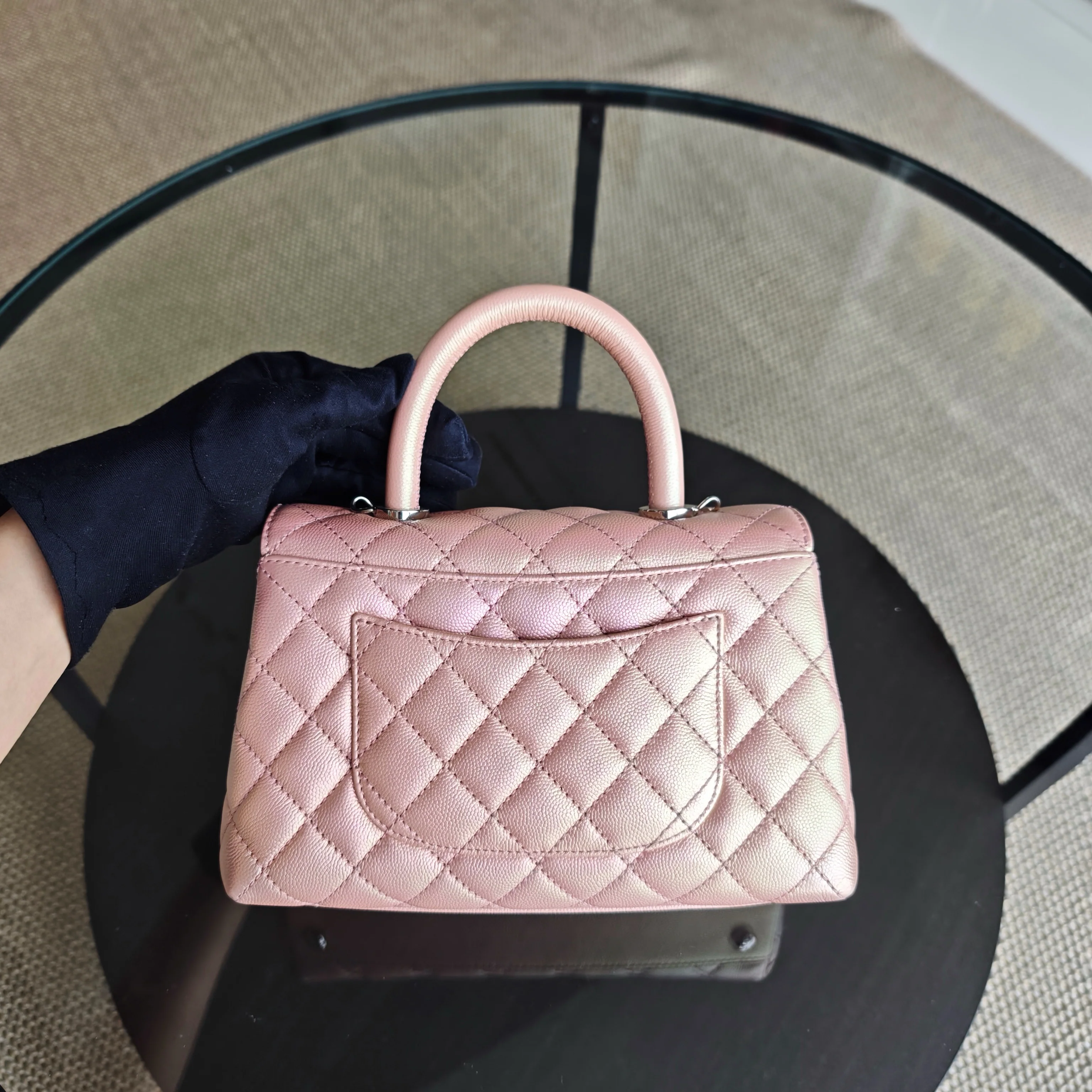 Chanel Coco Handle Small - Caviar Quilted Irridescent Pink Gold Hardware Microchip
