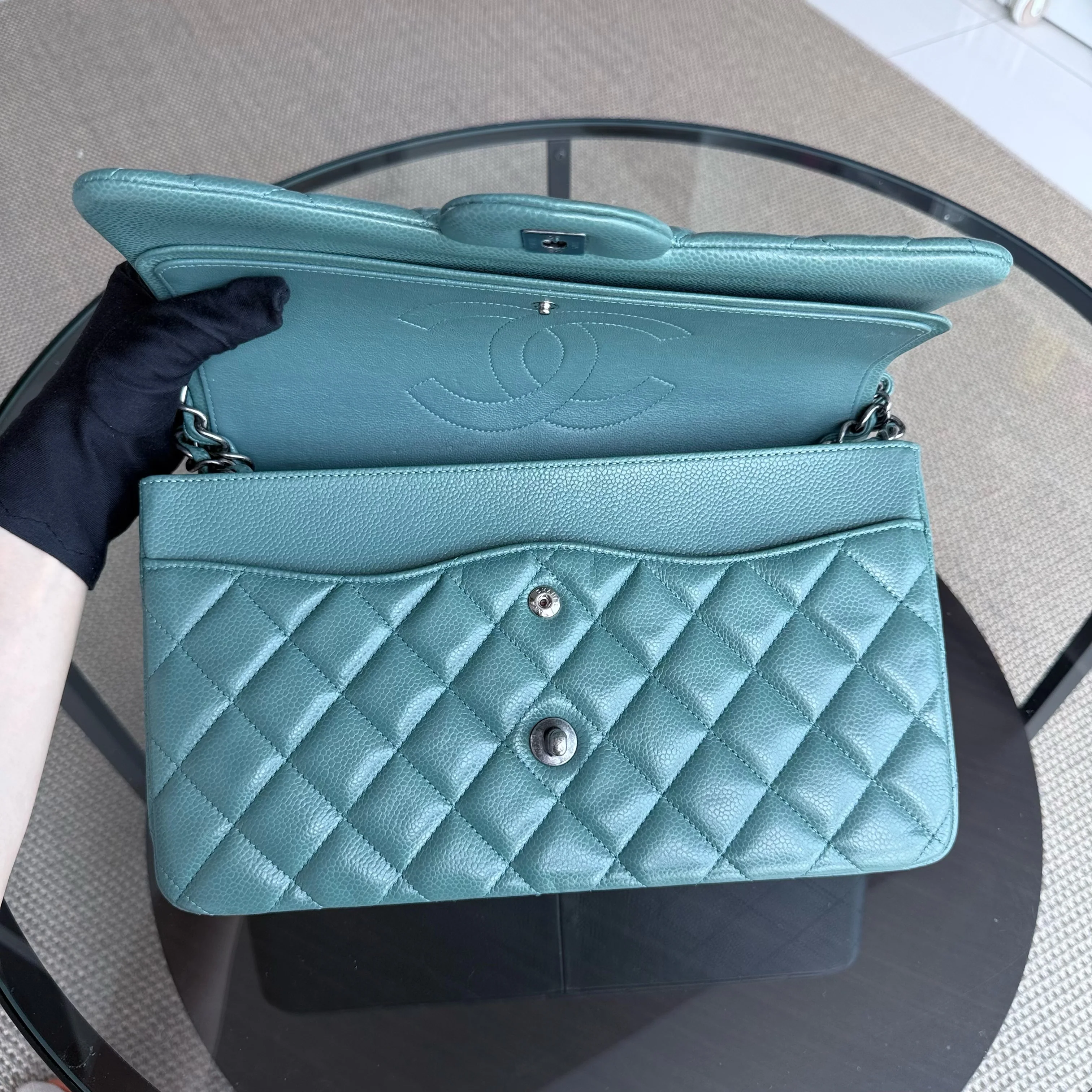 Chanel Classic Flap Jumbo - Caviar 30CM Double Flap Quilted Grained Calfskin Silver Hardware Series 21