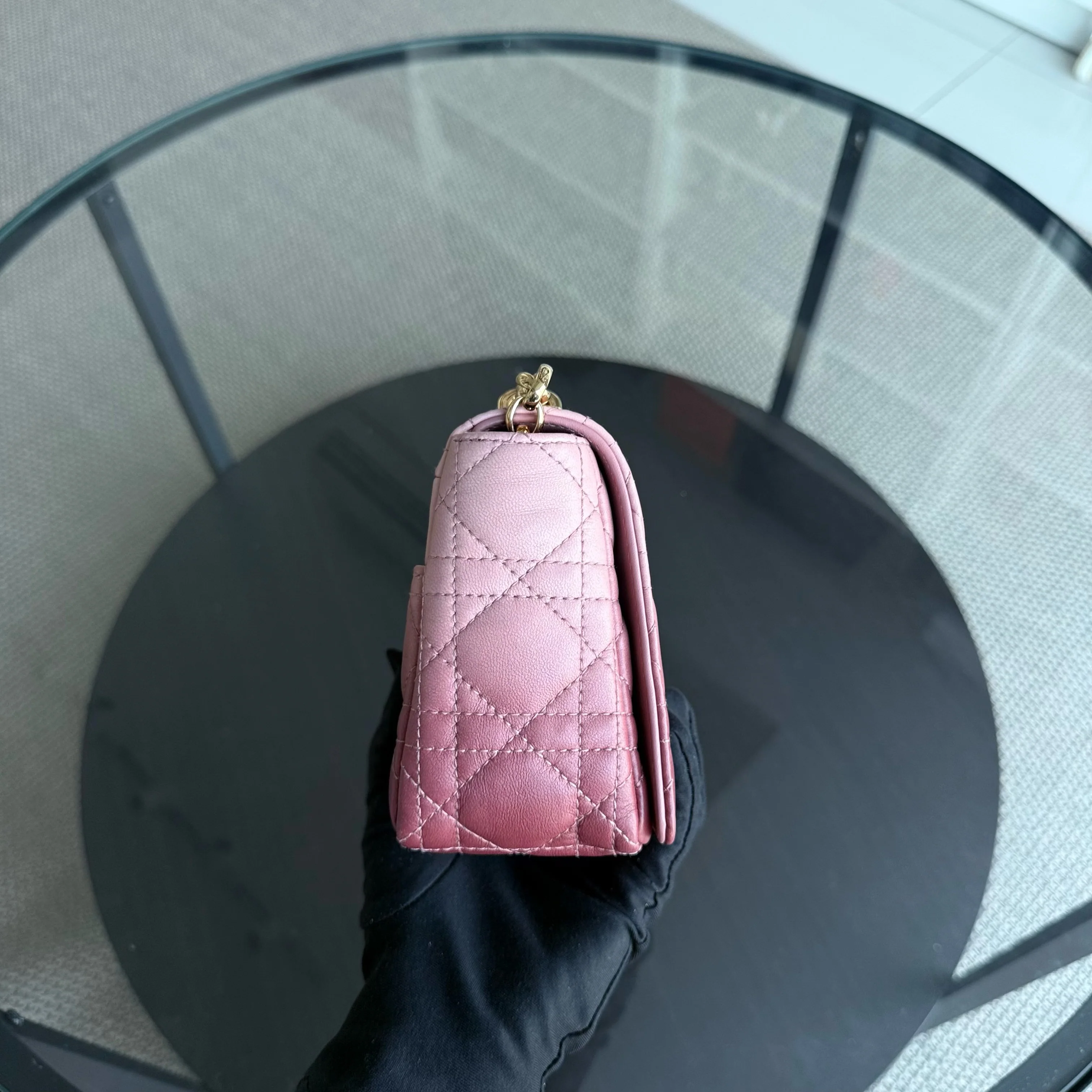 Dior Caro Small - Cannage Calfskin Bicolor Pink Gold Hardware 20CM