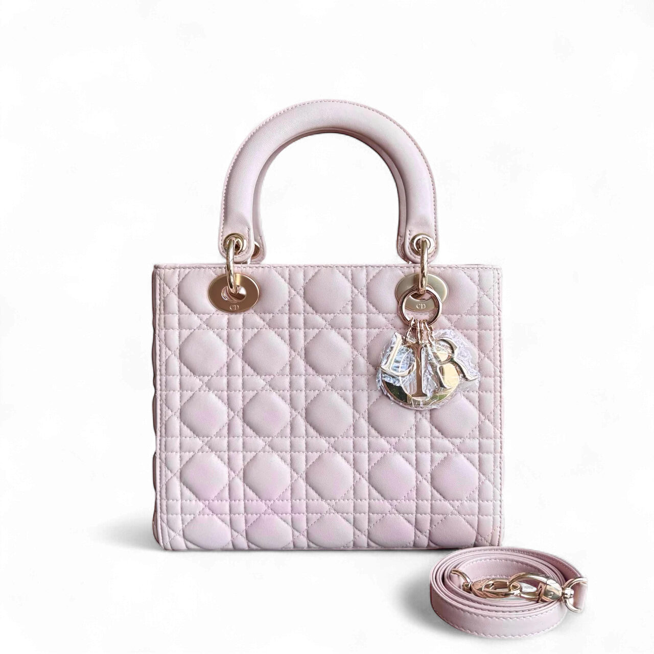 Dior Lady Medium Cannage Lambskin Light Pink Gold Hardware