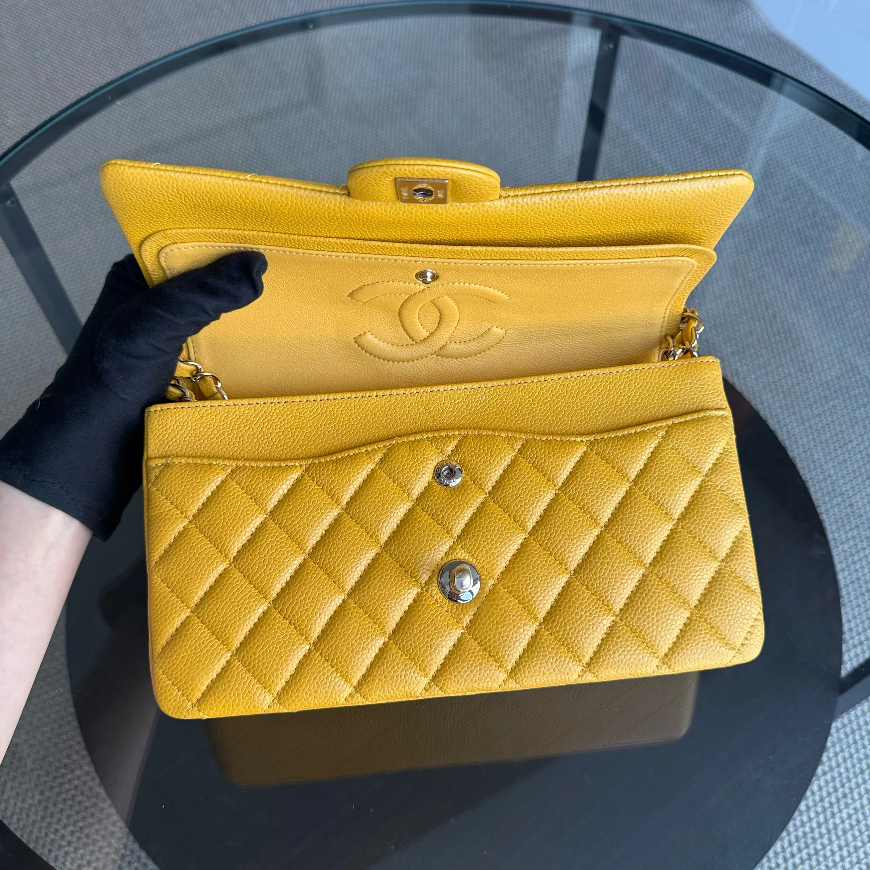 Chanel Classic Flap Medium - Caviar Quilted Grained Calfskin Mustard Gold Hardware Series 25