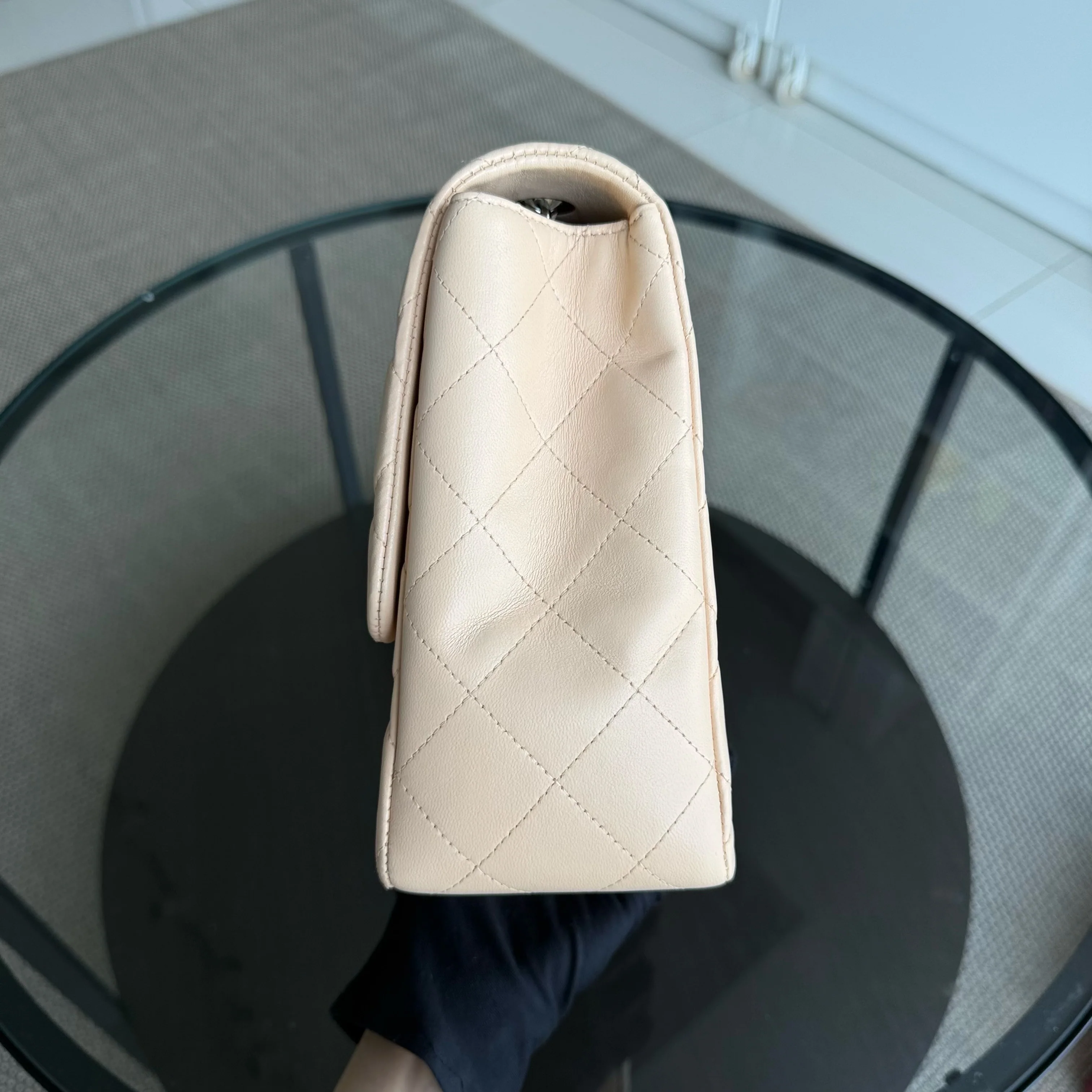 Chanel Classic Flap Jumbo - 30CM Single Flap Quilted Lambskin Beige Silver Hardware Series 14