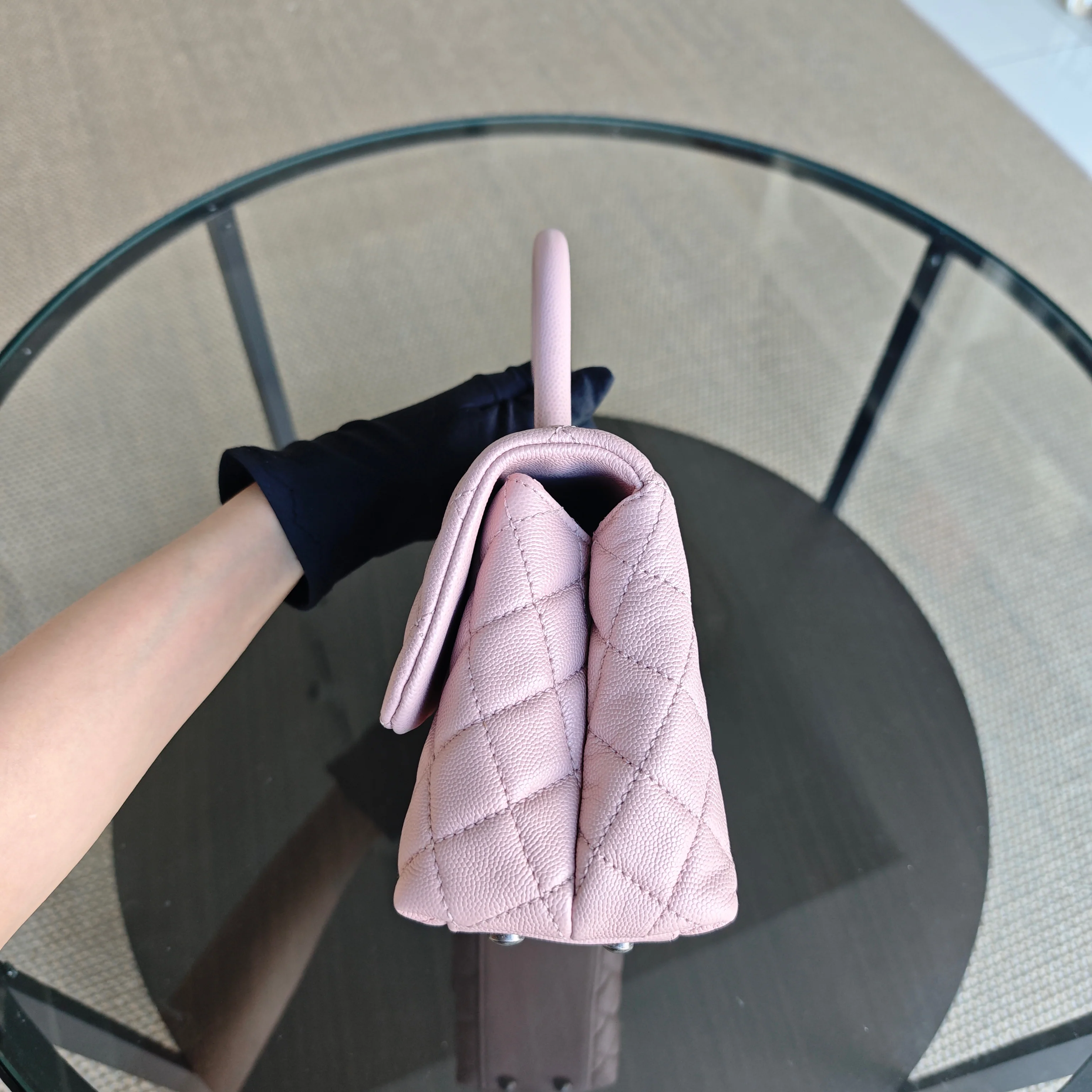 Chanel Coco Handle Small - Caviar Quilted Grained Calfskin Light Pink Silver Hardware Series 23