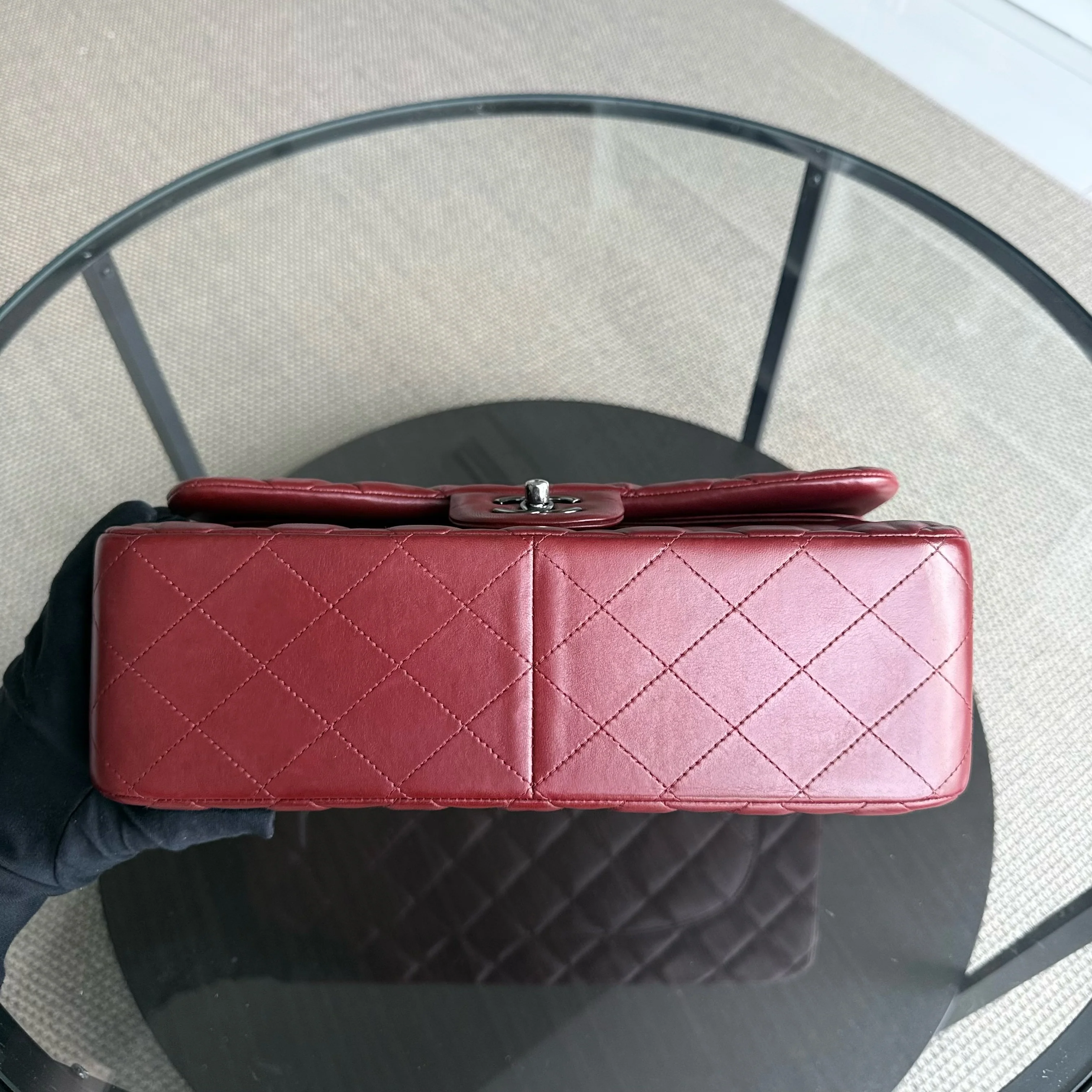 Chanel Classic Flap Jumbo - Double Flap 30CM Quilted Lambskin Dark Red Silver Hardware Series 15