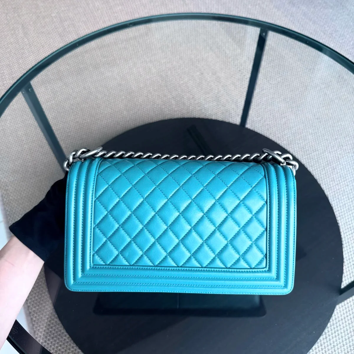 Chanel Boy Medium - 25CM Quilted Lambskin Blue Silver Hardware Series 19