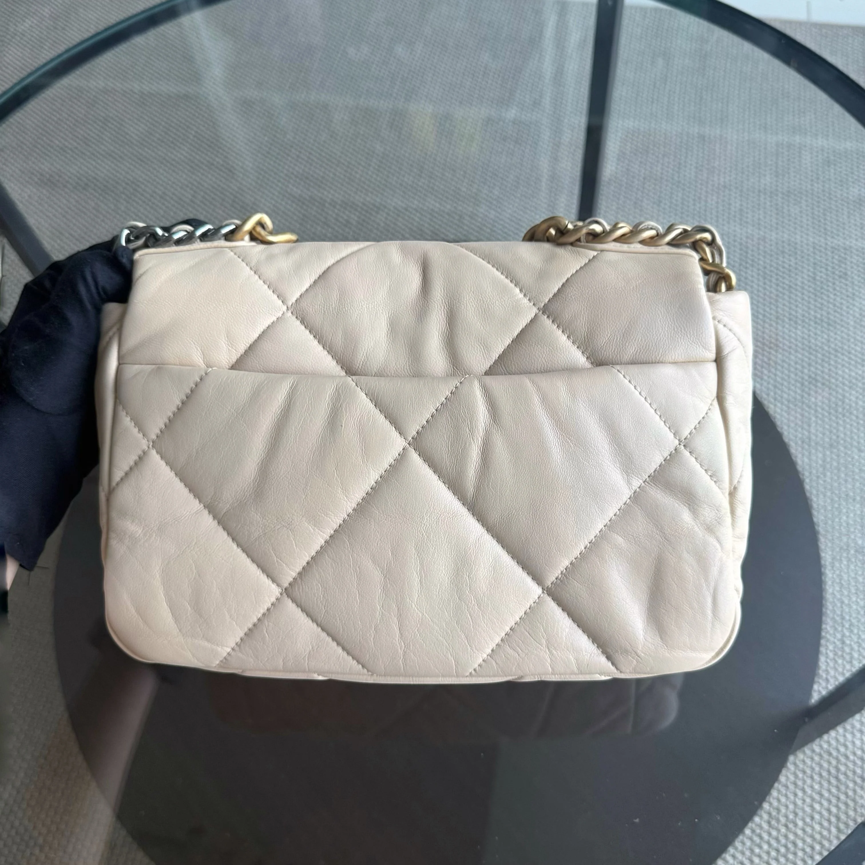 Chanel 19 Bag Small- C19 Quilted Goatskin Light Beige Cream Two-tone Hardware Series 30
