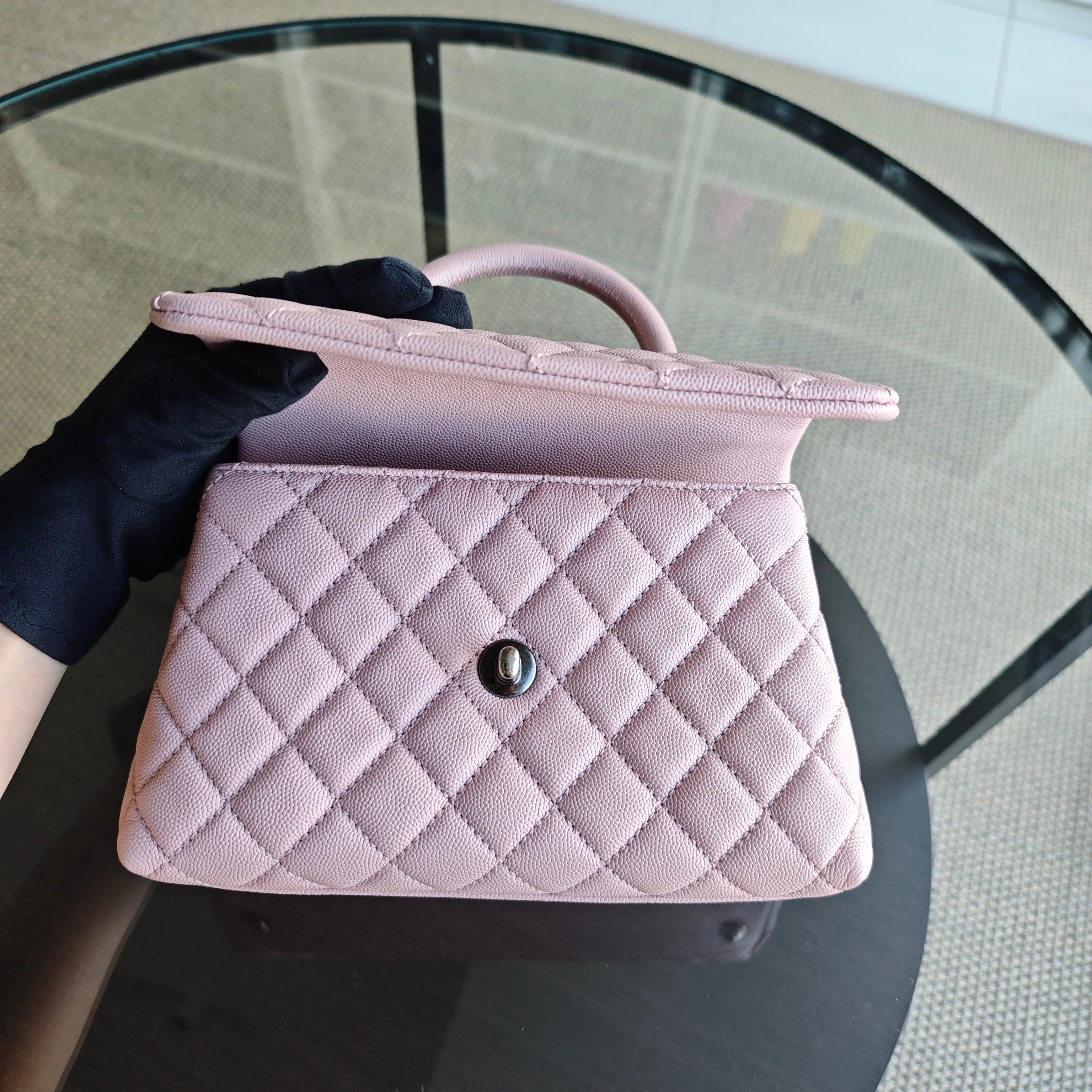Chanel Coco Handle Small - Caviar Quilted Grained Calfskin Light Pink Silver Hardware Series 23