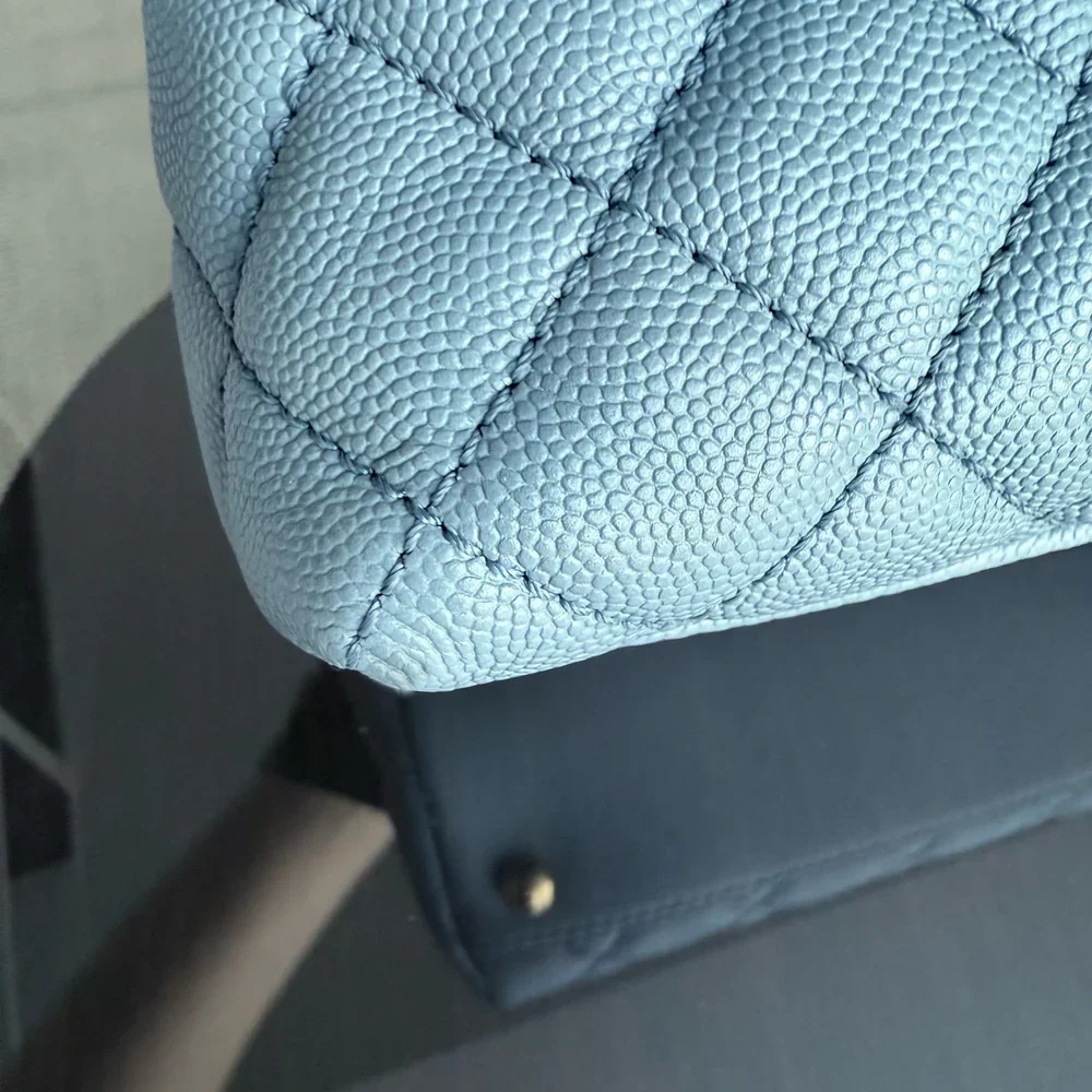 Chanel Coco Handle Medium - Caviar 29CM Quilted Sky Blue Gold Hardware Series 27